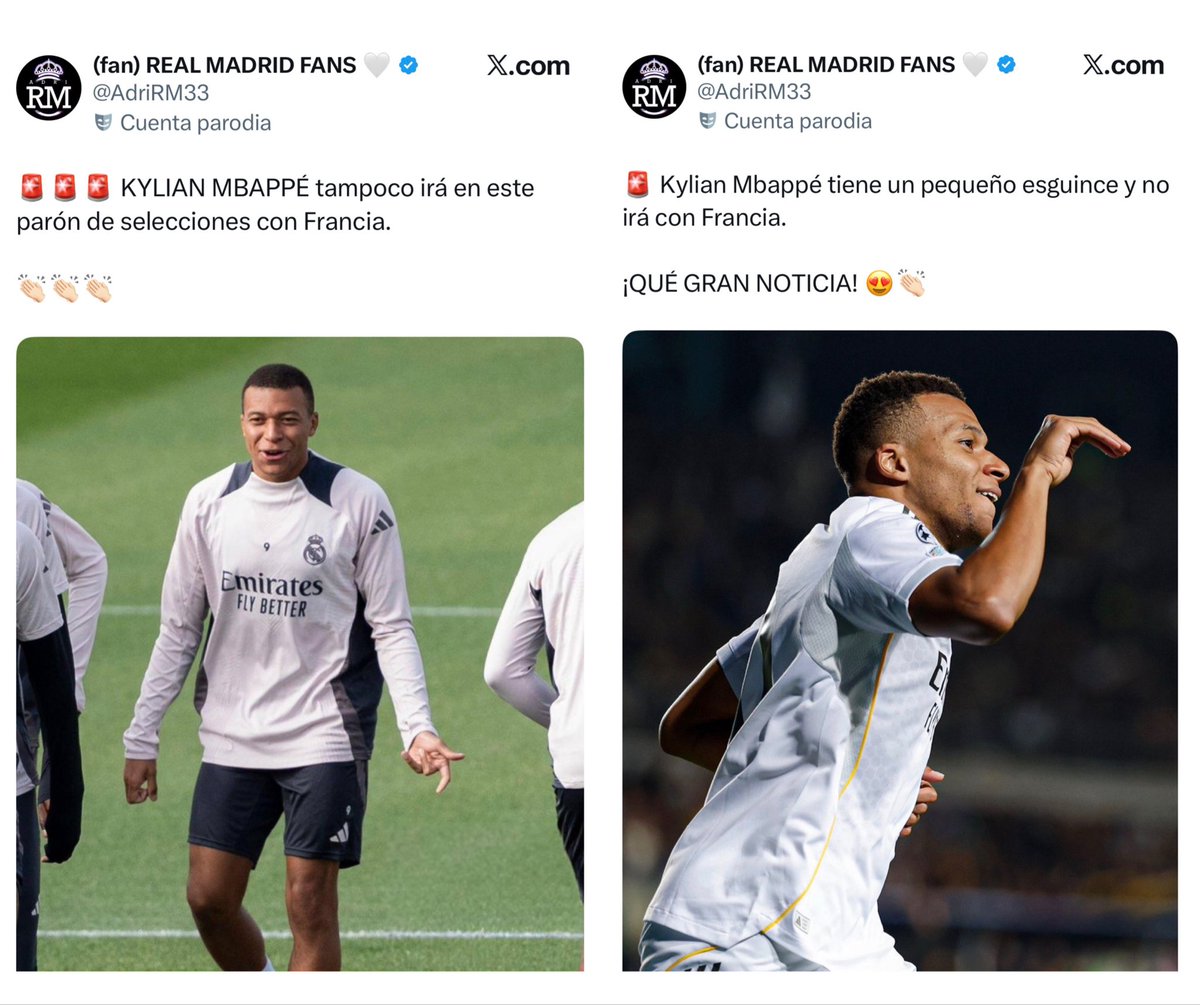 ❌🤬🤬😡😡 
— Que mal Lamine, se borra y no va con la selección Española, la cual quiero que pierda siempre.

✅🤭☺️☺️🥳
— Gran noticia, Mbappe no va con la selección 👏👏👏😍 estará fresco para cuando termine el parón seguir chutando penaltis😋🥰
