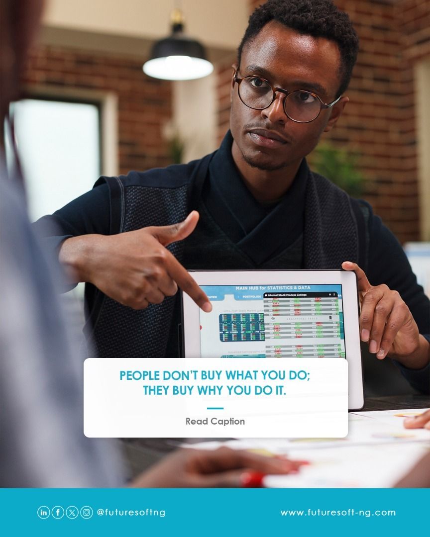 futuresoftng's tweet image. “People don’t buy what you do; they buy why you do it.” 
In 2025, the strongest brands are the most transparent ones.
Show your process. Share your values. Speak your truth.

 #BrandingTips #AuthenticMarketing #FutureSoft