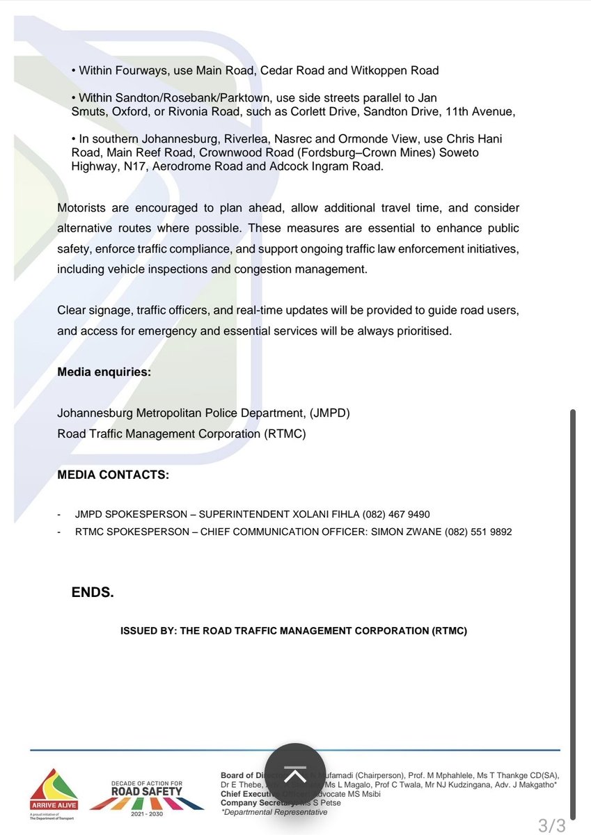 JoburgMPD's tweet photo. ‼️ Traffic Advisory ‼️

GAUTENG’S JOINT TRAFFIC OPERATIONS LEADING UP TO THE G20 LEADERS' SUMMIT ON 15 NOVEMBER 2025 #G20SouthAfrica #GrowingASaferGauteng #SaferJoburg #NomakanjaniManjeNamhlanje