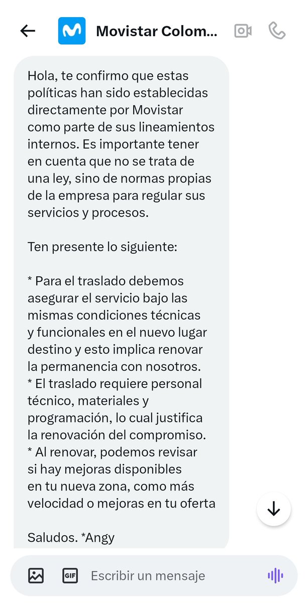 macaronfraise_'s tweet photo. Las "normativas internas" nunca pueden estar por encima de la ley, ni de la regulación de la CRC. @MovistarCo o estoy errada señores de @sicsuper @CRCCol renovación unilateral del contrato por 12m por traslado de domicilio. https://t.co/E5oELr1Lef