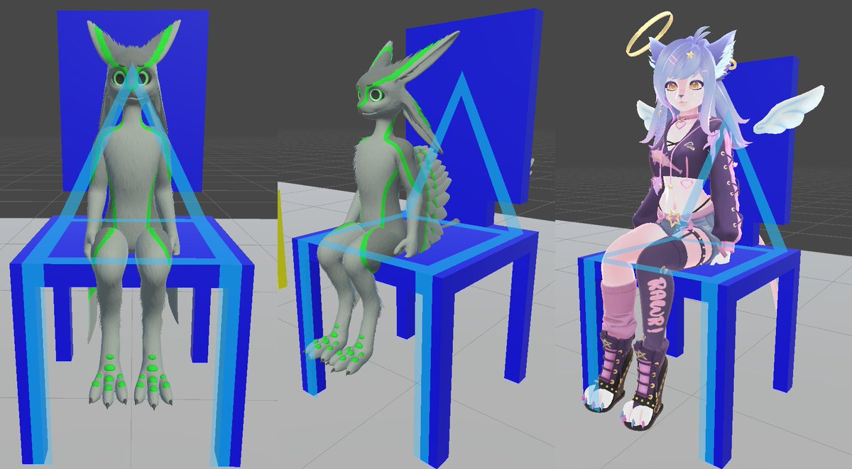 aaronfranke7's tweet photo. A new dynamic seat system is coming to Basis VR @BasisVR! It includes support for any size avatars on any size seats, in any orientation, with the legs and spine at any angle. This uses the same data as in the @open_metaverse OMI_seat standard. PR: https://t.co/guw95ApGEa https://t.co/V5tXjQna08