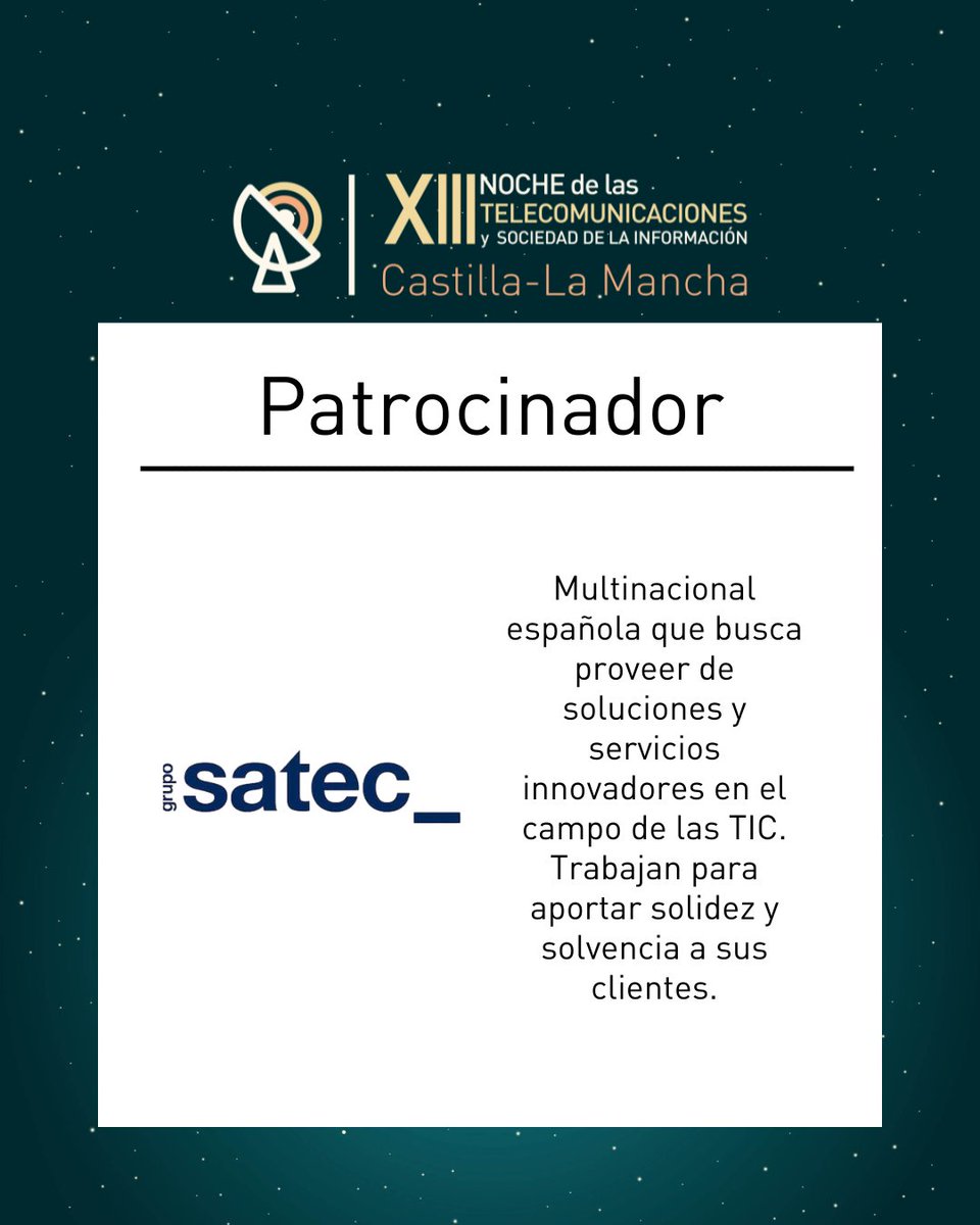 coitclm's tweet photo. Patrocinadores Noche de las Telecomunicaciones 📡 (#NTCLM2025).

¡Desliza! 👉

📍 Toledo
📅 14 noviembre
🕣 18.30h

#NTCLM #Nochetelecomunicacionescastillalamancha #castillalamancha #CLM #resilienciadigital #resiliencia #digital #seguridad #ciberseguridad @jclopez2 @COIT_AEIT https://t.co/tP0QhXutH7