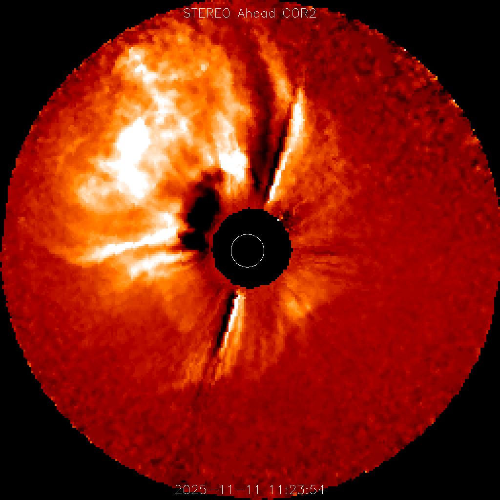 WOW! The CME looks absolutely spectacular in Stereo A Cor2 images. Big, fast full-halo, lopsided from Stereo A. The bulk will most likely be Earth-directed, clearly going E-ward from Stereo A view point, 50° ahead of us in its orbit. What a blast!