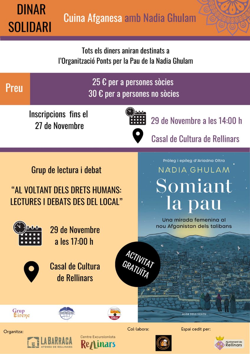 DINAR SOLIDARI I JORNADA ESCRIPTORA: INSCRIPCIONS DINAR: cerellinars.cat/2025/08/13/din… ORGANITZA CER I LA BARRACA.