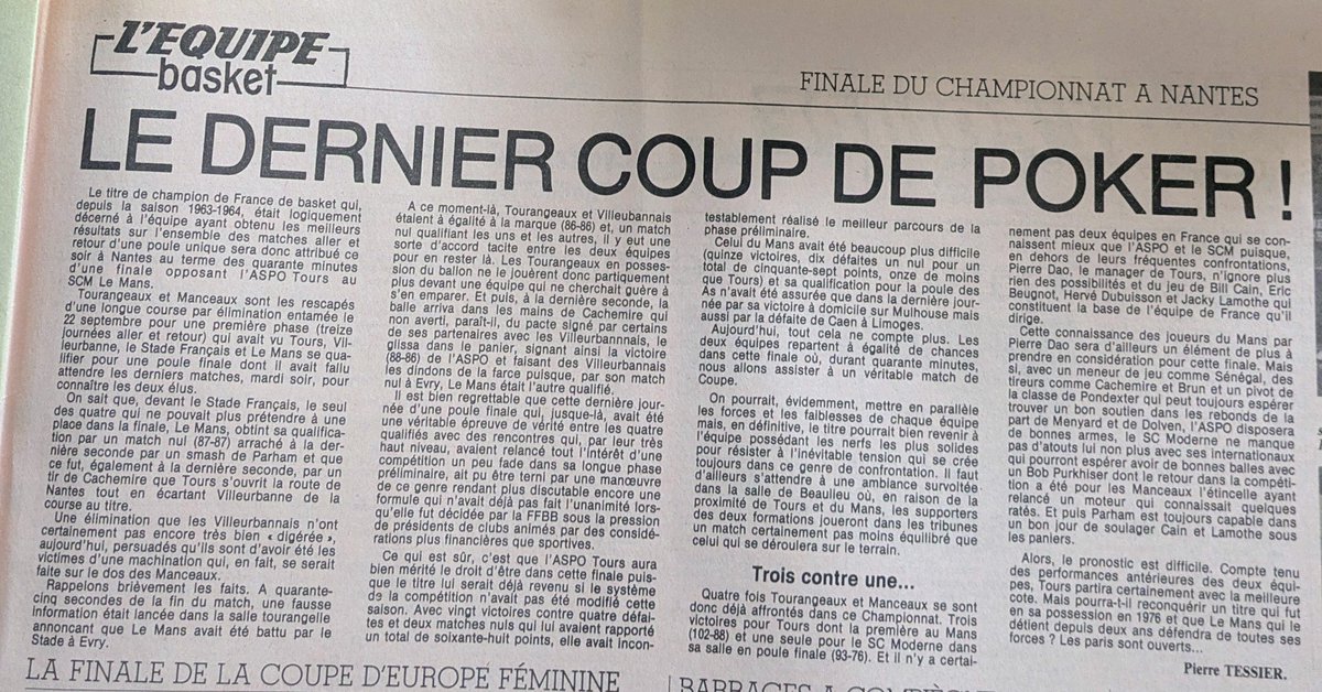 RetroBasket37's tweet photo. {{ Les archives de #RetroBasket37 }}
🚨 L' #ASPOTours en une de @lequipe
2️⃣2️⃣/0️⃣3️⃣/1️⃣9️⃣8️⃣0️⃣
Finale du Championnat de France de Nationale 1 entre l' #ASPOTours et le #SCMLeMans ( @MSB_Officiel), finale sous haute tension entre les 2 rivaux de cette saison 1️⃣9️⃣7️⃣9️⃣-8️⃣0️⃣. https://t.co/f7kw1T5ORZ