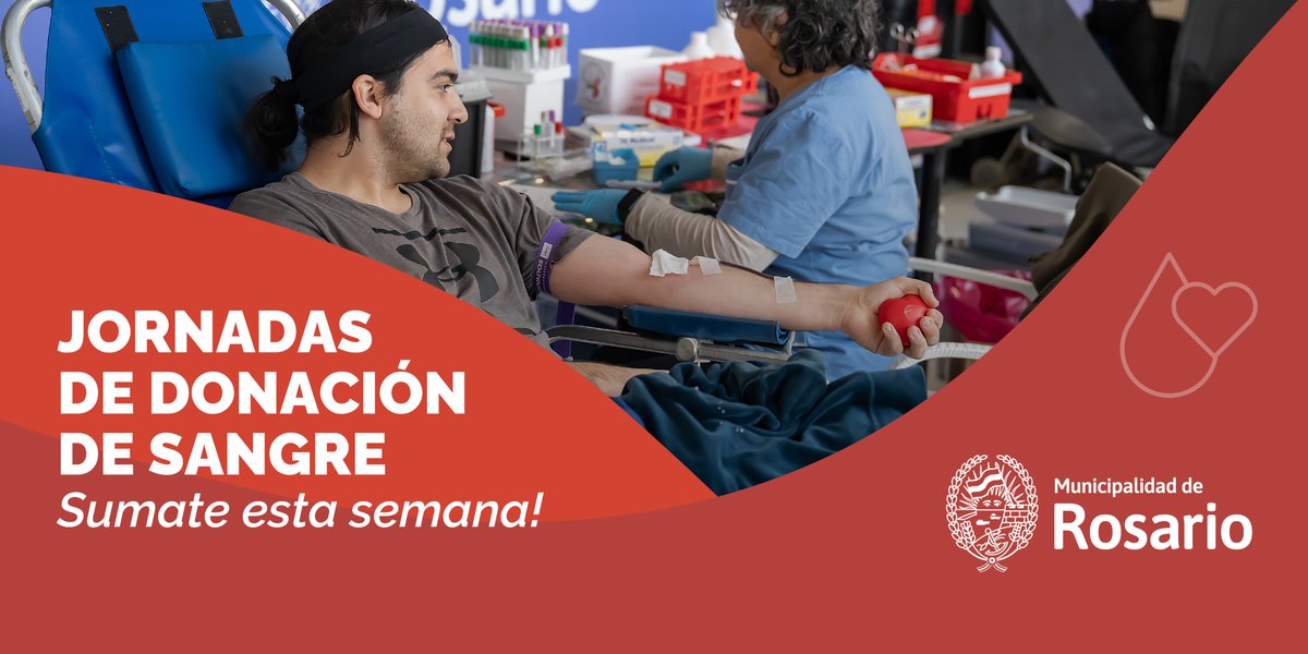 Sumate esta semana a donar Sangre!  🩸

📅 Martes 2 de diciembre de 9 a 12 hs - Biblioteca y Vecinal Amor al Estudio - Junín 1684

Sacá tu turno en: l.rosario.gob.ar/donar-sangre 🙌