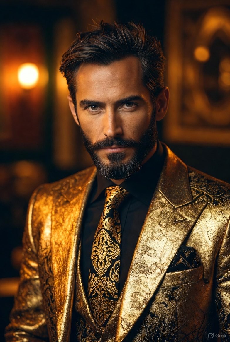 Drip's da fit. Sharp as a stiletto in a speakeasy, pure gold-plated swank.