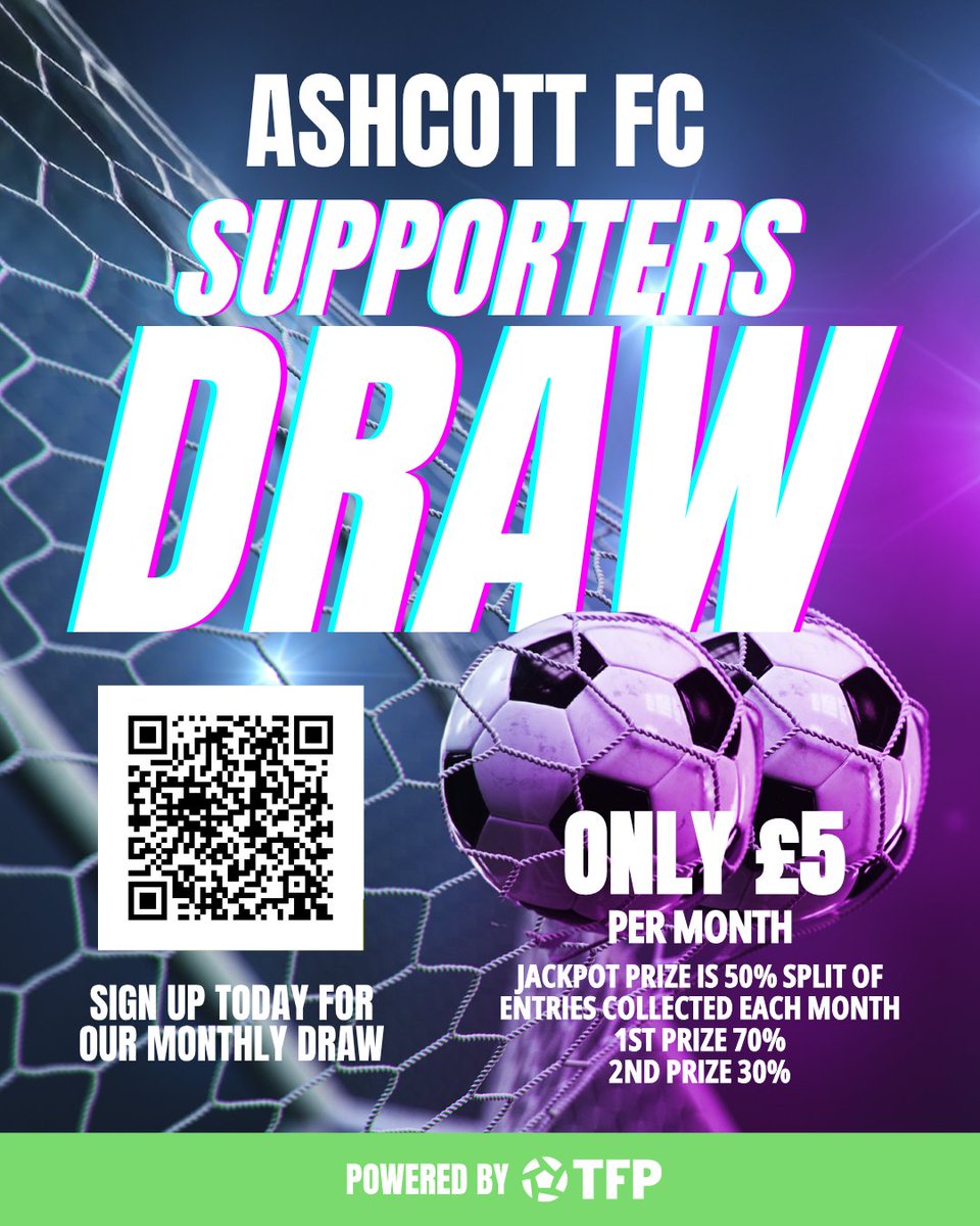 AshcottFC's tweet image. 🎉 Support Our Grassroots Football Community ⚽  We’re delighted to announce the launch of our brand-new Supporters’ Draw!  Scan the QR code / link below for your chance to win amazing cash prizes — all while helping to support grassroots football
app.teamfeepay.com/s/utfeGndXhW
