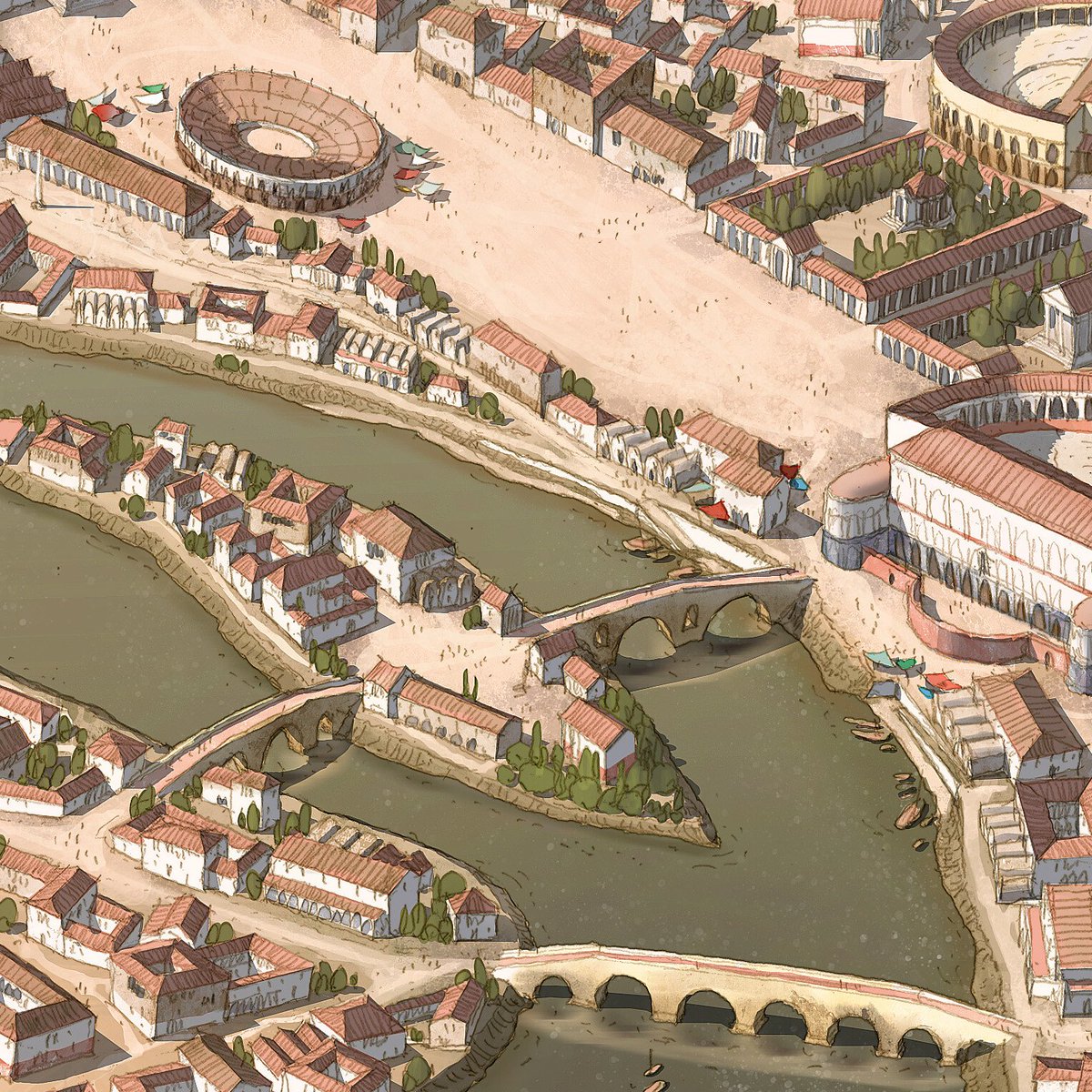 HeraldOfRome's tweet image. Bird’s eye view of the Campus Martius in Rome during the age of Augustus