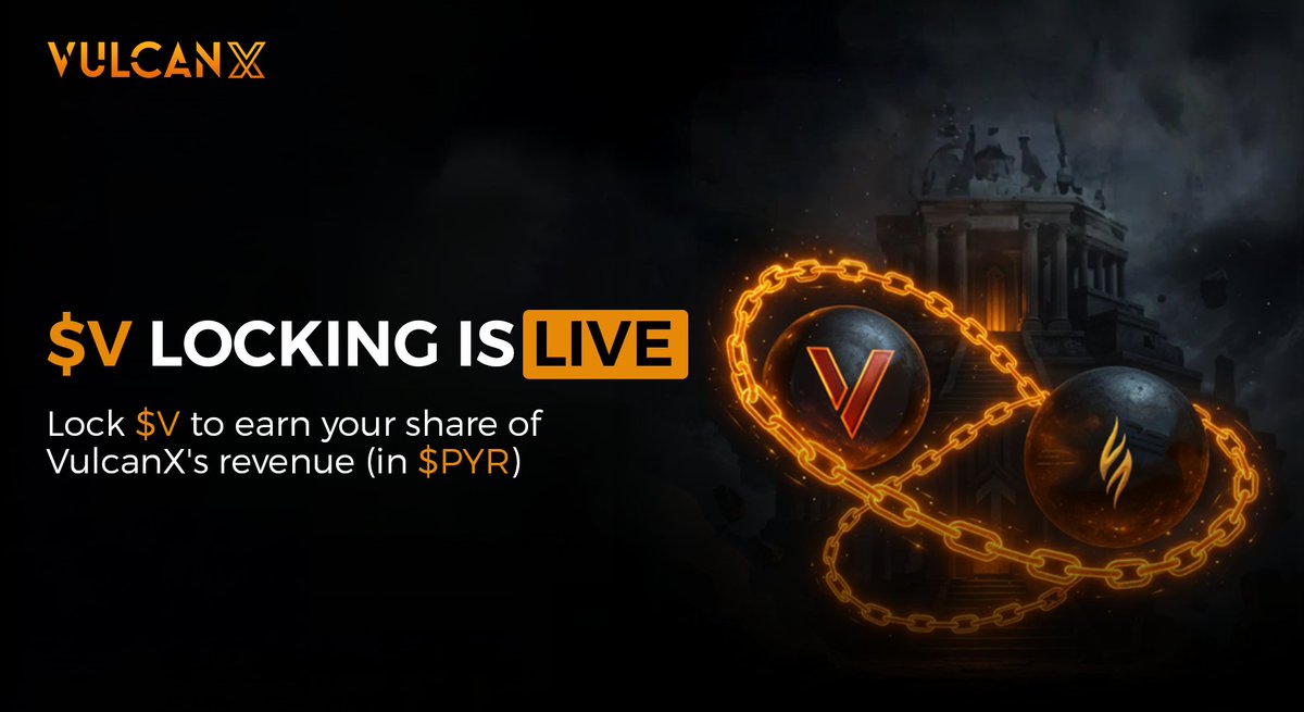 Let the revenue-sharing games BEGIN.

$V Locking is LIVE.

Lock your $V on VulcanX or through our onchain portal to secure your share of VulcanX revenue, paid out in $PYR.

Hit the links in the first reply to start earning.