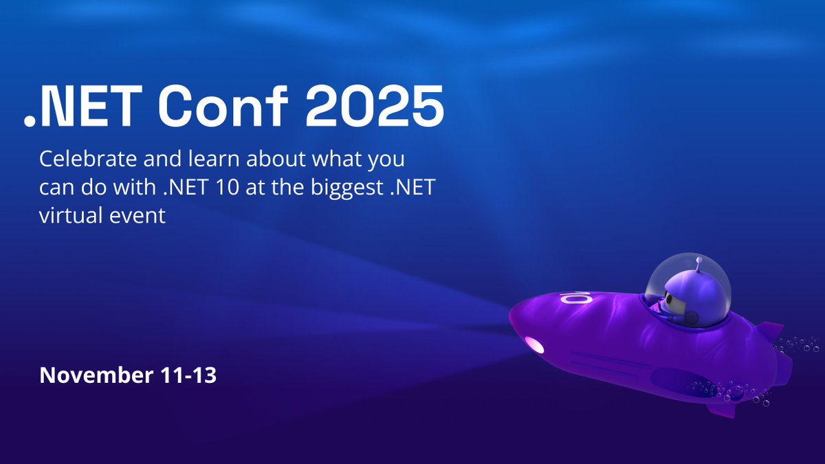 dotnetfdn's tweet image. 🎉 .NET Conf 2025 is LIVE!
The wait is over!
 🎁 Grab your Swag Bag while supplies last! hubs.li/Q03Rw3XV0
👉 Don&apos;t Miss It: hubs.li/Q03Rw2vh0
#dotNETConf  #AI #Azure #Developers