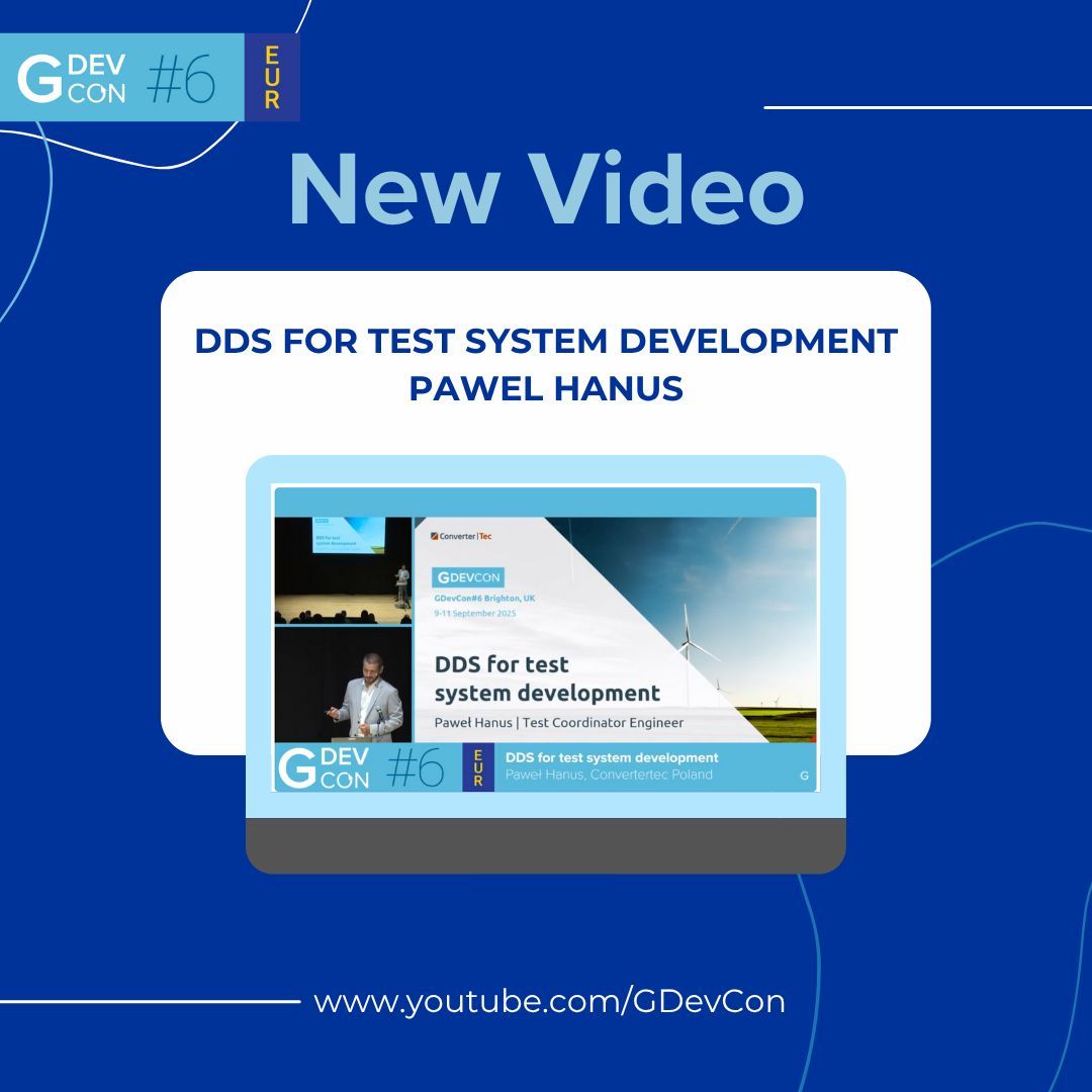 GDevConference's tweet image. 🎥 Now on #GDevCon YouTube: DDS for Test System Development. In this session, Pawel Hanus explains how adopting the Data Distribution Service (DDS) standard changed the way his team designs and deploys test systems. 👉🔗bit.ly/G6Pawel #LabVIEW #opensource