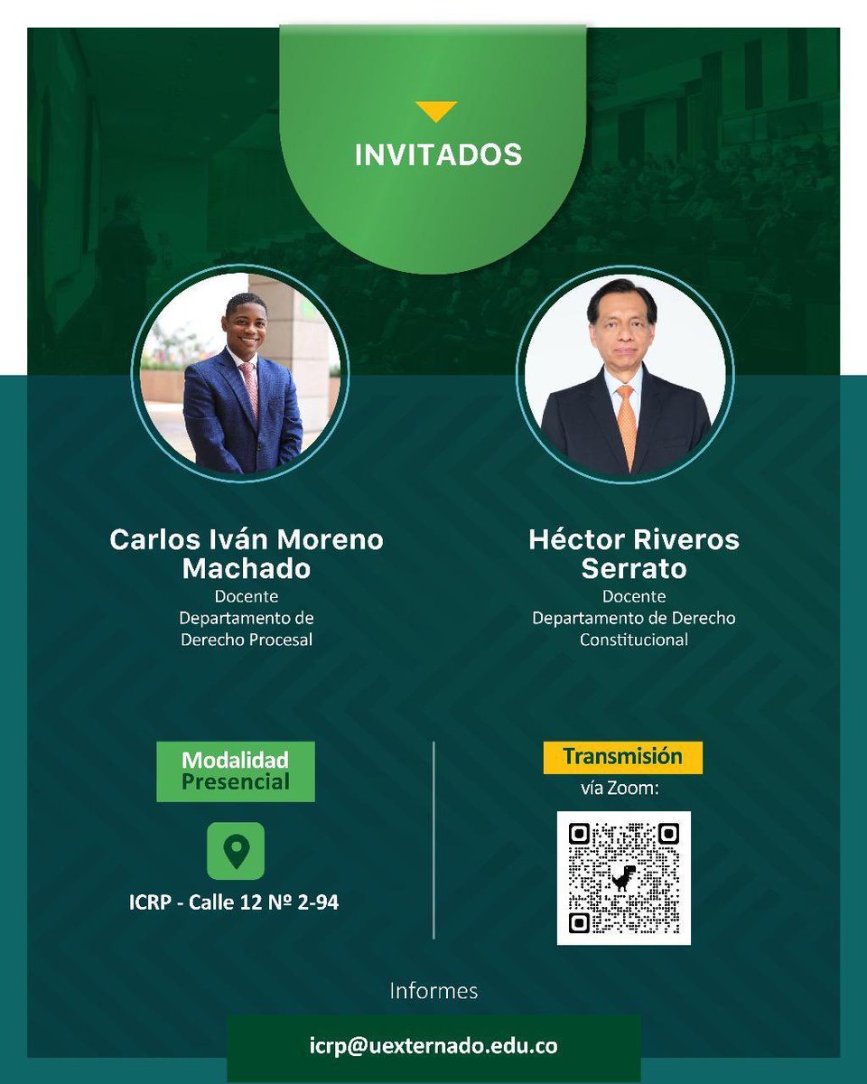 Invitados a esta conversación alrededor de las funciones de las superintendencias. Temas de derecho económico y corporativo en la perspectiva constitucional. Una reflexión sobre el alcance de las facultades de inspección, vigilancia y control <a href="/DerConstUEC/">Departamento de Derecho Constitucional- UExternado</a> uexternado.zoom.us/meeting/regist…