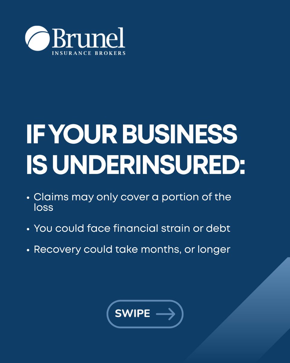 Brunel_IB's tweet photo. Swipe through our carousel to see:
✅ What underinsurance is
✅ The real risks it poses to your business
✅ How to make sure your business is properly protected

☎️ 0117 325 2224.
🌐 https://t.co/9g8A9H02w2 https://t.co/vjV9v1eyEj
