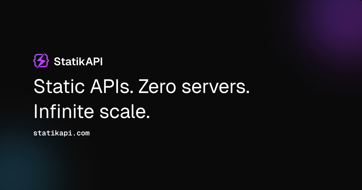 zonayedpca's tweet photo. I’ve been building StatikAPI, a new way to generate static JSON APIs directly from JavaScript or TypeScript files, like how Next.js builds static sites. Build once, deploy anywhere, no backend needed.

More: https://t.co/hpMZphYj9n

#statikapi #opensource #api #jamstack #nextjs https://t.co/2ZBQ01oxCO