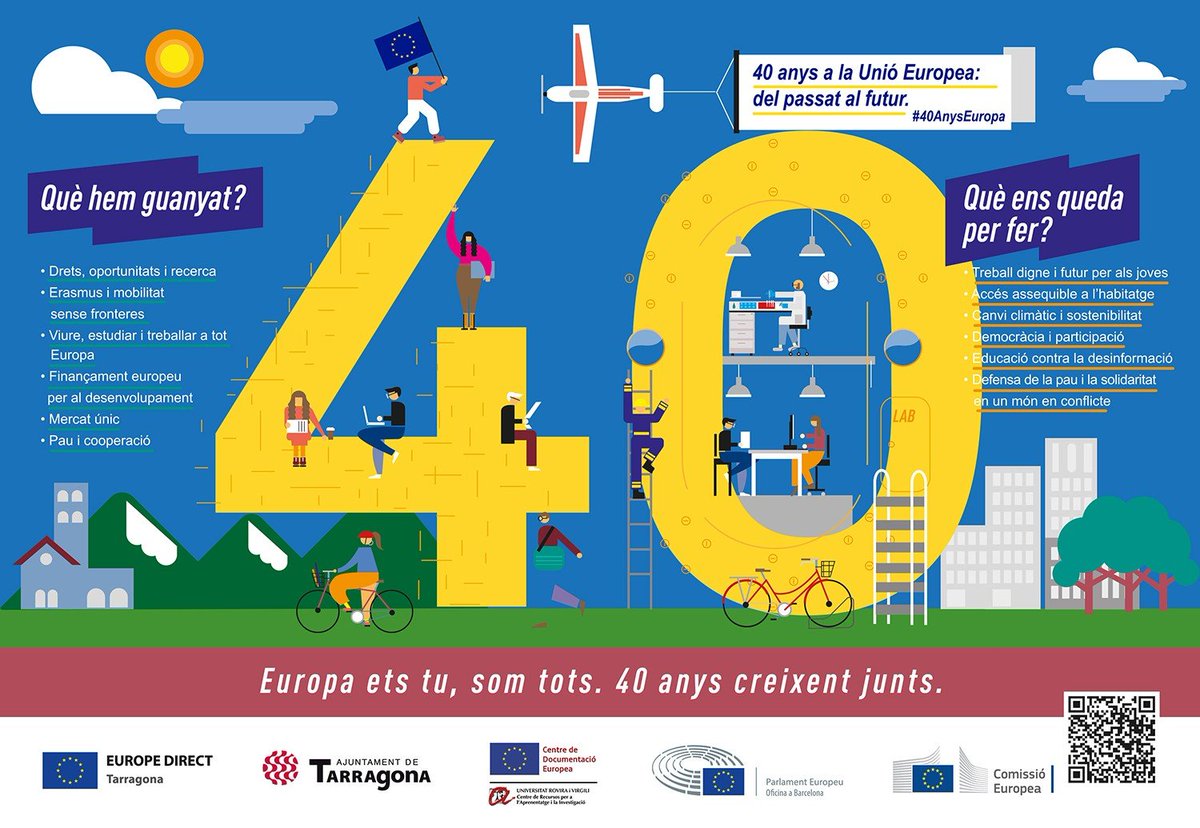 craiURV's tweet image. 40 anys dins la Unió Europea i el camí continua. Reptes per afrontar junts:

💼 treball digne i futur per a tothom
🏠 accés assequible a l&apos;habitatge
🌱 lluita contra el canvi climàtic
🗳️ més democràcia, participació i defensa de la pau.

#40anysEuropa #cdeurv