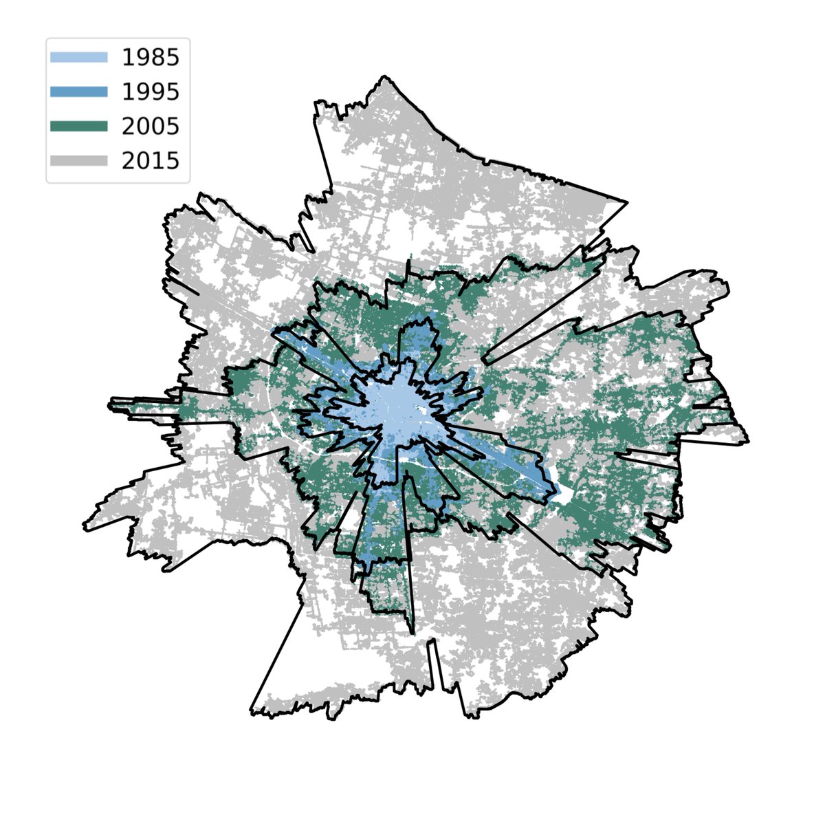 What do cities and crystals have in common? Their growth follows the same patterns. 🌆 💎

That’s according to new research in <a href="/PhysRevLett/">Physical Review Letters</a> using 30 years of satellite data to analyze how urban areas expand — uneven edges and all. Read the paper: go.aps.org/43XqQj5