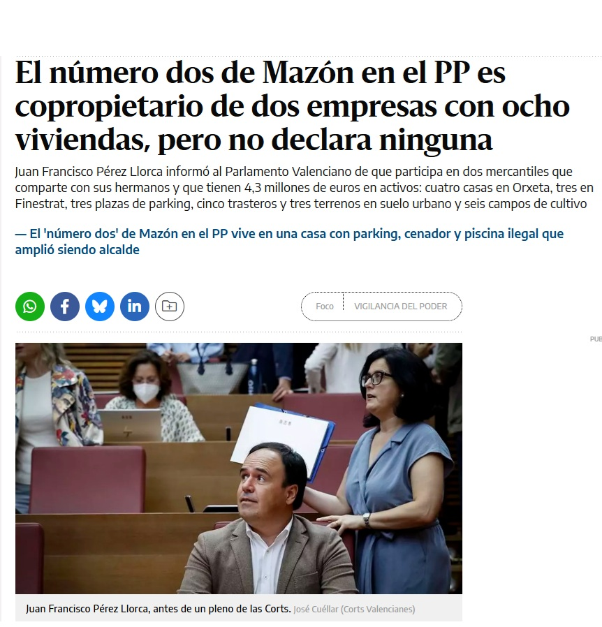 🔴ÚLTIMA HORA
El PP elige a Pérez Llorca como sustituto de Mazón.
El preferido de VOX.
Es propietario de dos empresas con 8 viviendas, pero no declara ninguna.