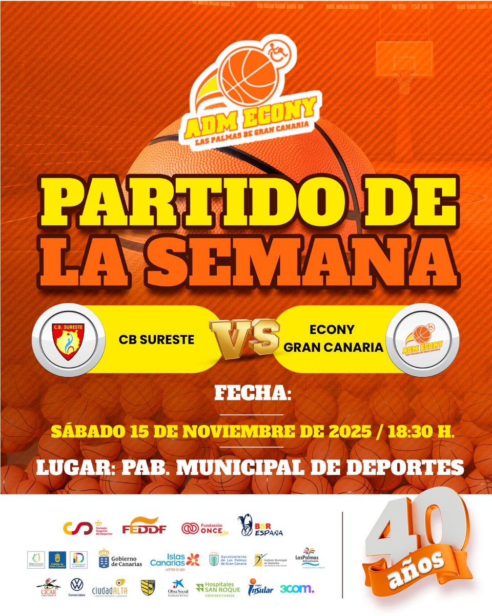 🏀🔥 𝗣𝗿𝗶𝗺𝗲𝗿 𝗱𝗲𝗿𝗯𝗶 𝗱𝗲 𝗹𝗮 𝘁𝗲𝗺𝗽𝗼𝗿𝗮𝗱𝗮⁣
El Econy Gran Canaria visita al CB Sureste en un duelo de máxima intensidad.⁣

🗓 15/11 – 18:30 h⁣
📍 Pab. Municipal de Deportes⁣

Un partido especial en un año histórico⁣
A por ello, Econy.⁣
⁣
#SomosEcony #BSR
