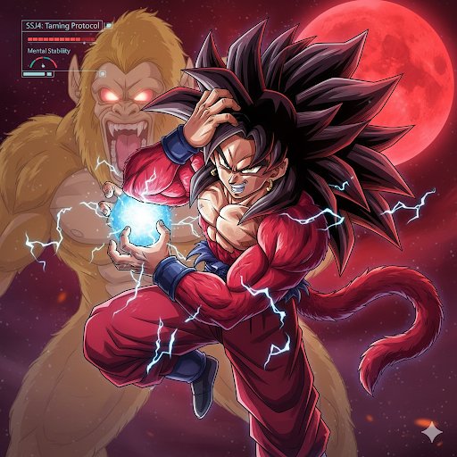 ekkofluid's tweet image. SSJ4 Goku&apos;s transformation in Dragon Ball GT requires **conscious control** after the initial Great Ape form, making it the *only* ssj state where the user must actively **&quot;tame&quot;** their inner beast to stabilize the power!

**#DBZ #SSJ4 #Goku #DragonBallGT #AnimeFacts