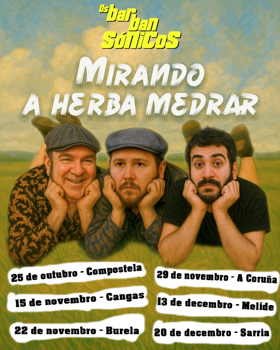 Temos formato físico, CD, do noso novo álbum, "Mirando a herba medrar", podedes mercalo nos concertos da xira de presentación.
Vai  imaxe cos primeiros bolos desa xira. 
Tamén volo podemos enviar á vosa casa se nos enviades un MD.
Vémonos nas salas 🔥
#NovoDisco #CD