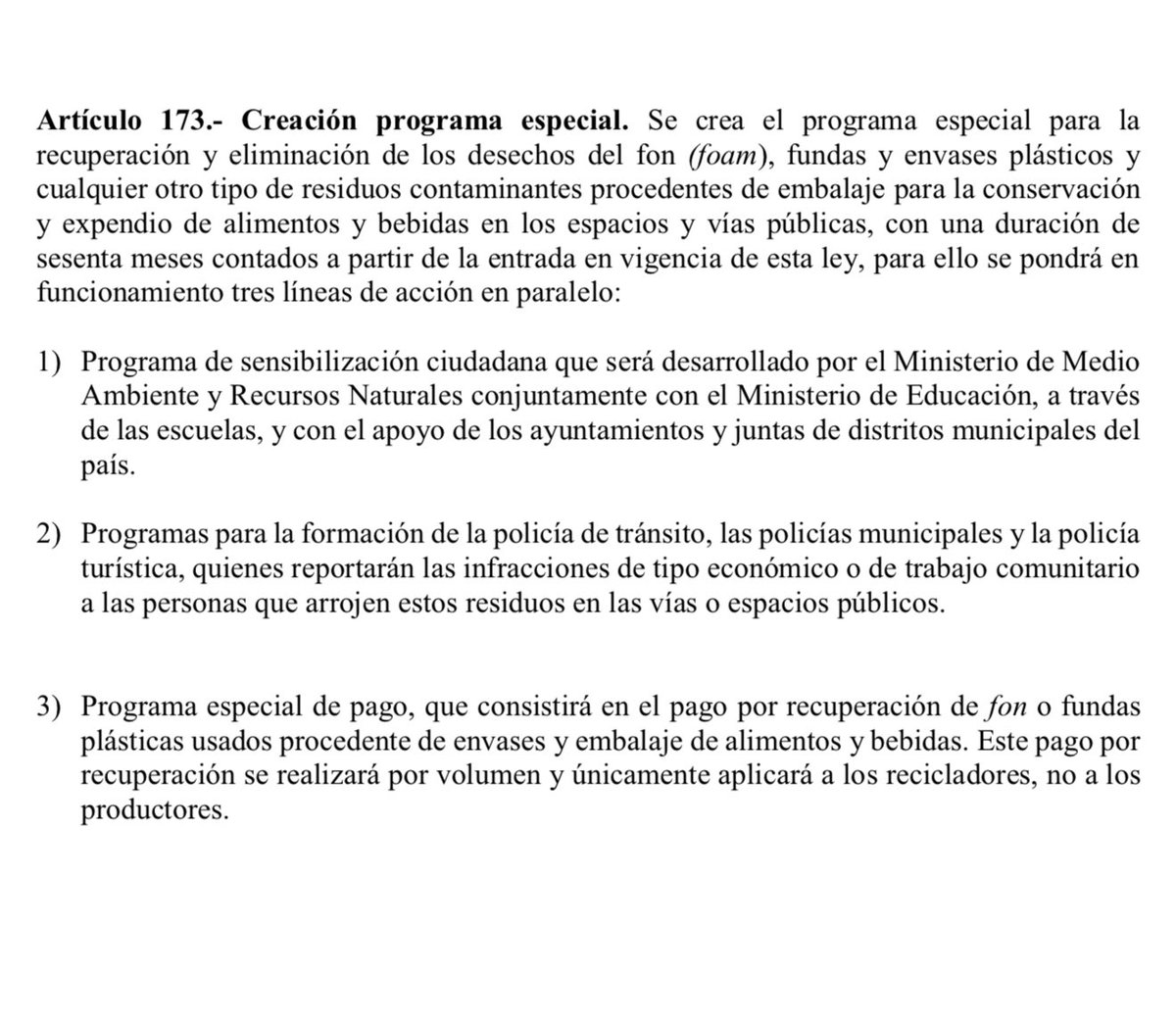 RDPorLoAlto's tweet photo. A 5 años de la vigencia de la Ley 225-20 de Residuos Sólidos, el programa especial del Art. 173 para recuperación y eliminación de foam, fundas y envases plásticos en espacios públicos aún no se implementa.

Apelamos a  @AmbienteRD @EducacionRDo @fedomurd @FEDODIMRD https://t.co/1vGvm6bd5d