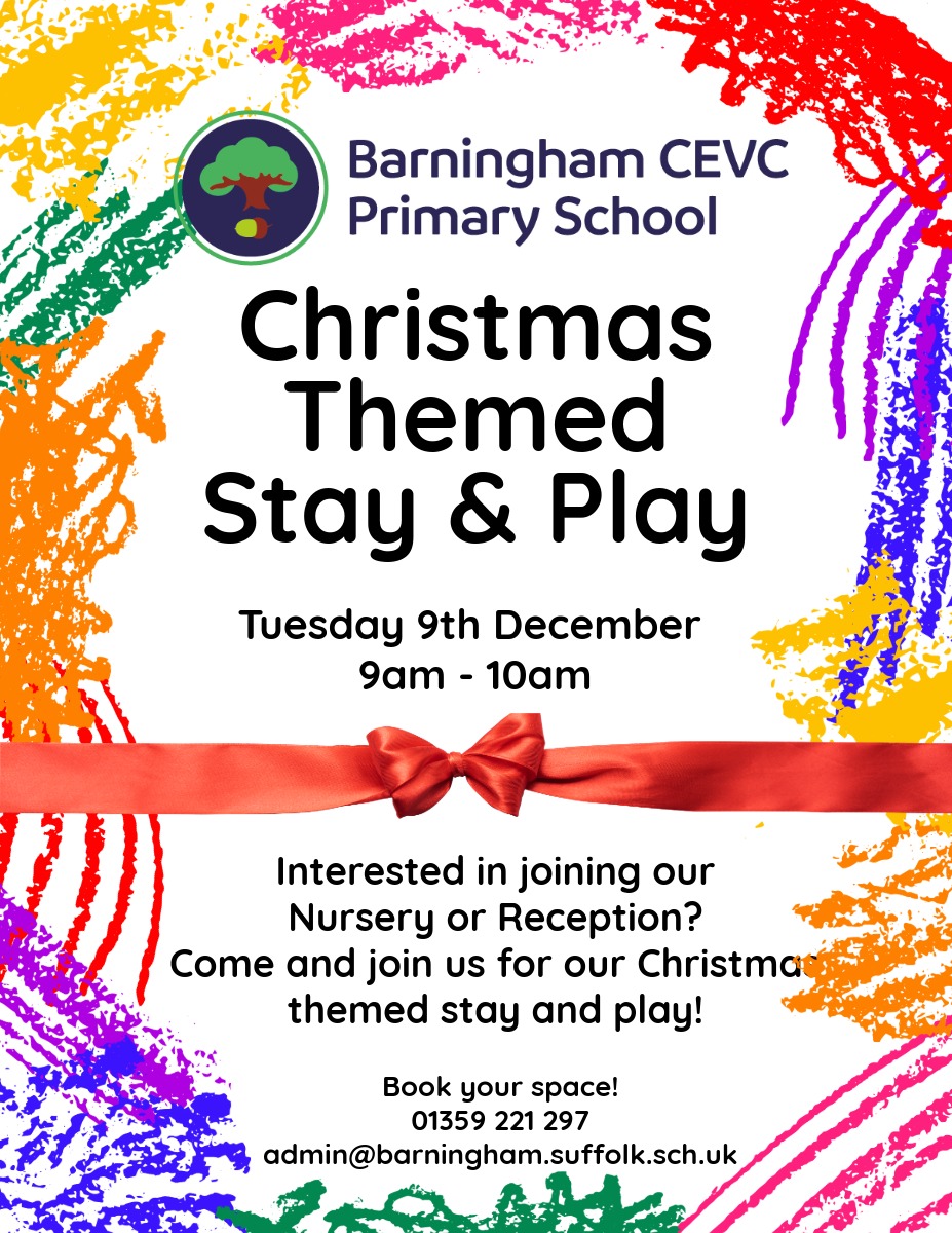 BarninghamCEVCP's tweet photo. Come and join our Christmas Themed Stay &amp; Play Session for parents interested in joining our Nursery &amp; Reception Rabbit class. #growinlearning https://t.co/u3zcPy6M4K