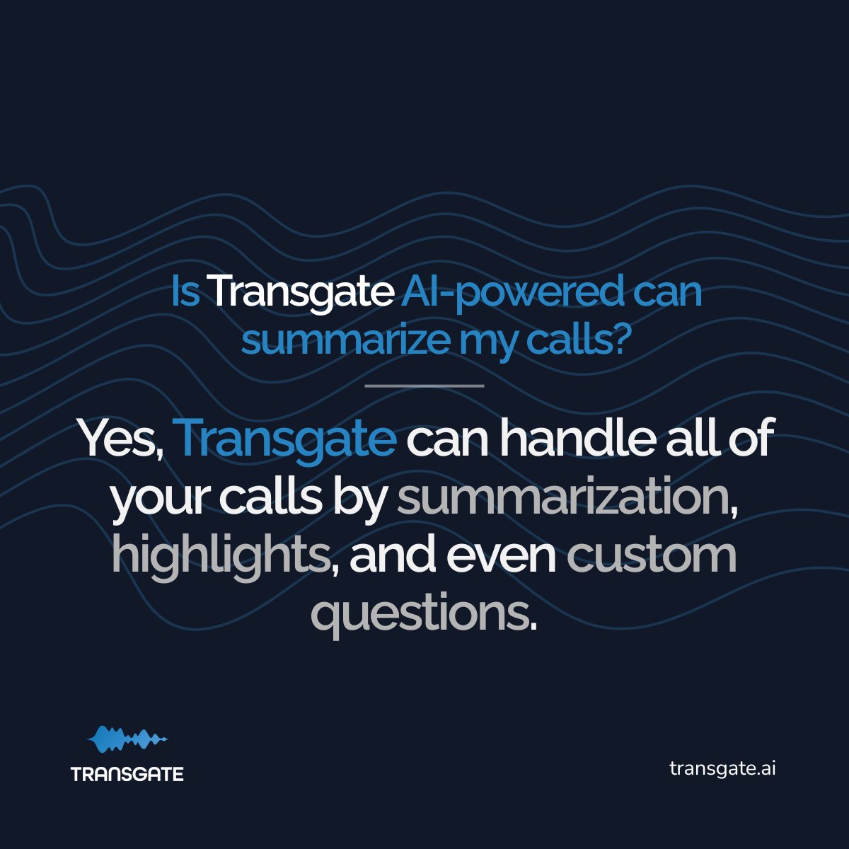 TransgateAI's tweet image. 📞 Yes, Transgate can handle all your calls.
💬 Summaries. Highlights. Even answers to your custom questions.
Your conversation; made smarter with AI.

Try it → transgate.ai

#Transgate #AITranscription #SpeechToText #Productivity