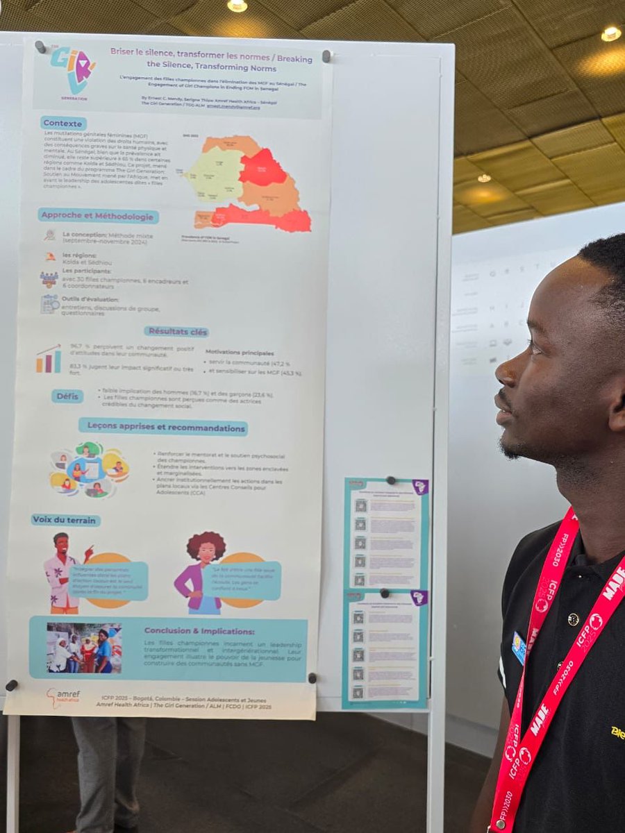 TheGirlGen's tweet photo. At the 7th International Conference on Family Planning (ICFP) 2025 in Bogotá, Colombia 🇨🇴, global leaders, researchers, and advocates came together under the theme “Equity Through Action” to advance sexual and reproductive health and rights for all.

@TheGirlGen–ALM, represented by Ida Ndione, Programme Director at Amref Health Africa West Africa, contributed to the dialogue through a poster presentation showcasing evidence and lessons from the Africa-led movement to end FGM.

The session sparked meaningful engagement and strengthened partnerships, reaffirming that ending FGM is not separate from, but central to, achieving SRHR equity worldwide.

#ICFP2025 #EndFGM #SRHR #EquityThroughAction #TheGirlGen