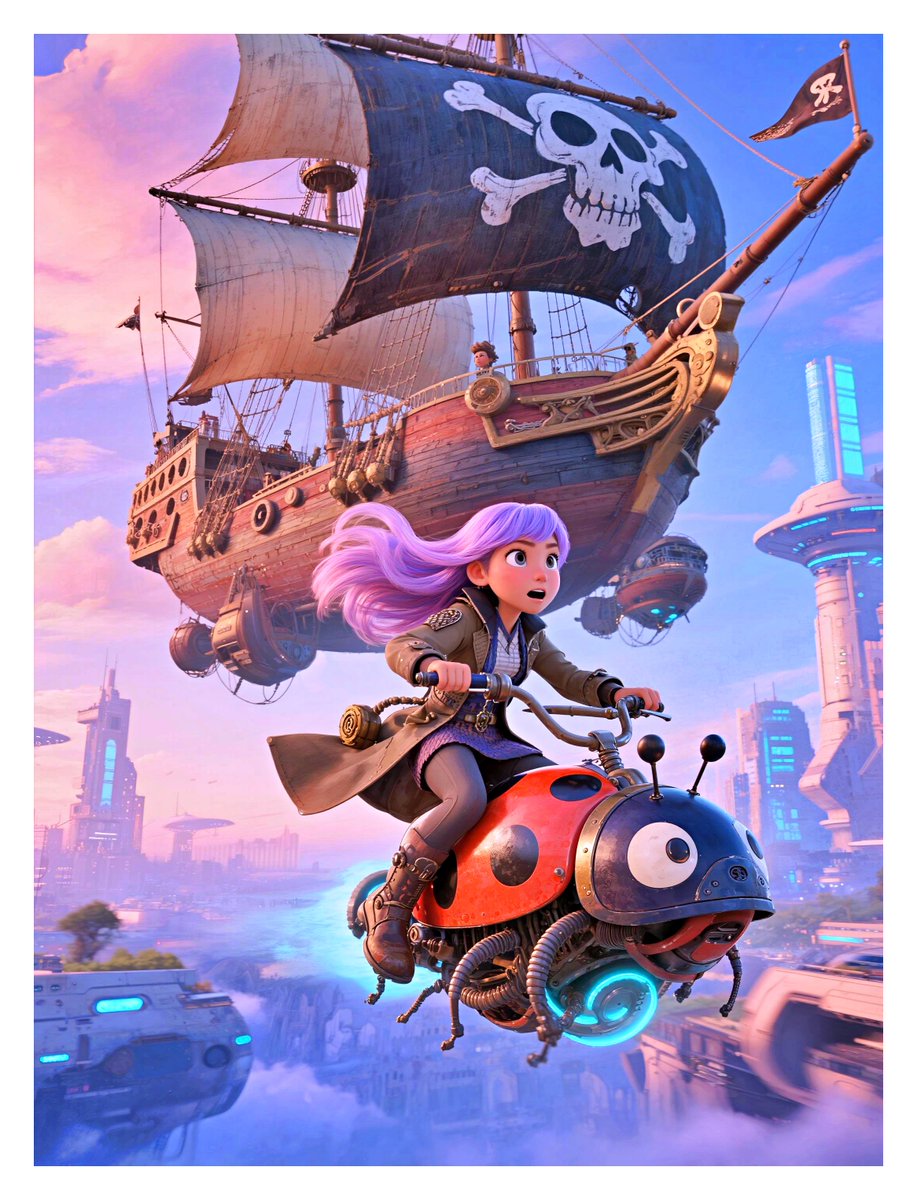 少女と空飛ぶ海賊船💜☠️
Girl and the Flying Pirate Ship