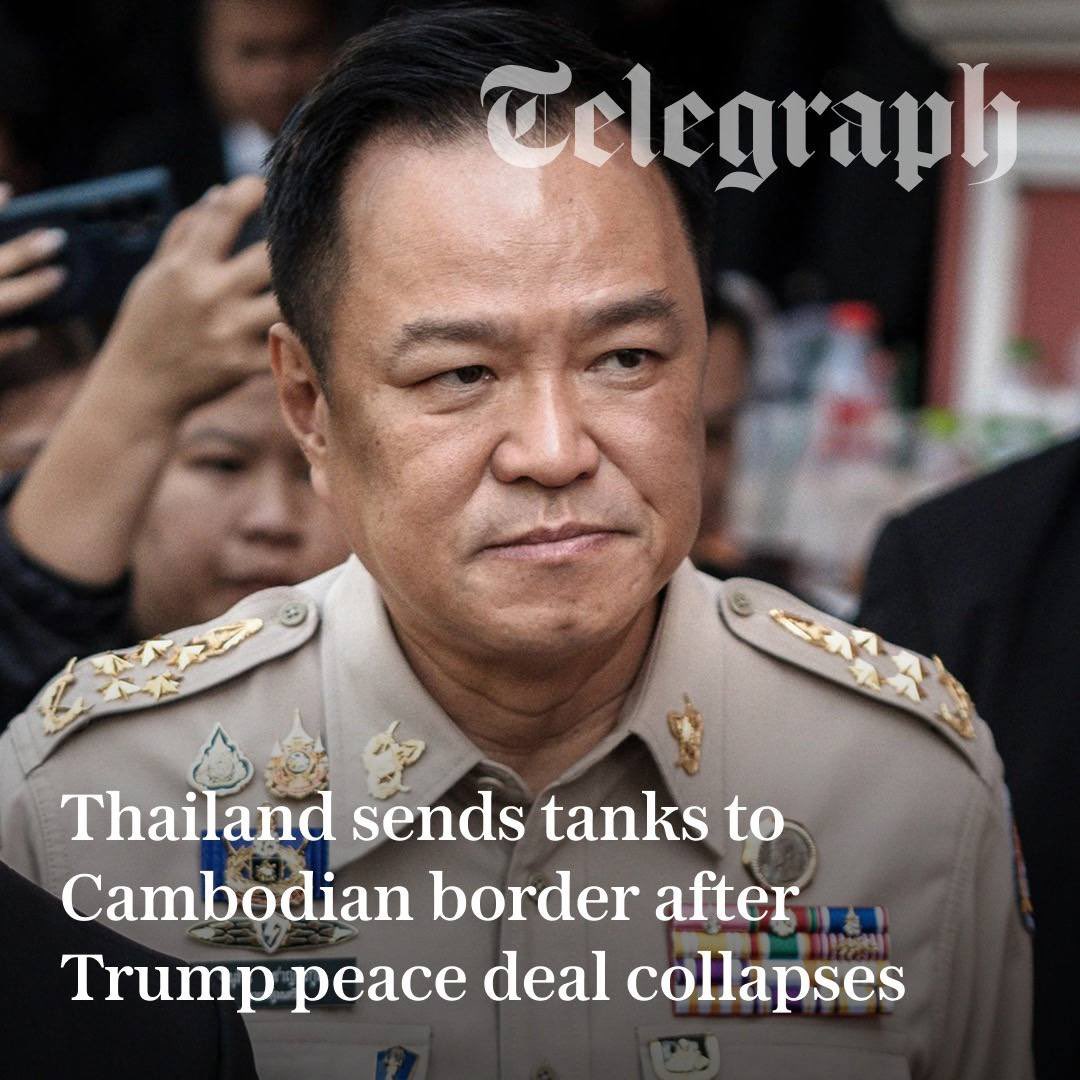 SovanRatana_'s tweet photo. 🚨🇹🇭Breaking News: ប្រទេសថៃបានបញ្ជូនរថក្រោះ និងកាំភ្លើងធំទៅកាន់ព្រំដែនរបស់ខ្លួនជាមួយប្រទេសកម្ពុជា បន្ទាប់ពីកិច្ចព្រមព្រៀងឈប់បាញ់រវាងប្រទេសទាំងពីរបានបរាជ័យ ត្រឹមតែពីរសប្តាហ៍ប៉ុណ្ណោះ បន្ទាប់ពីត្រូវបានចុះហត្ថលេខា។ ប្រភព៖ the Telegraph