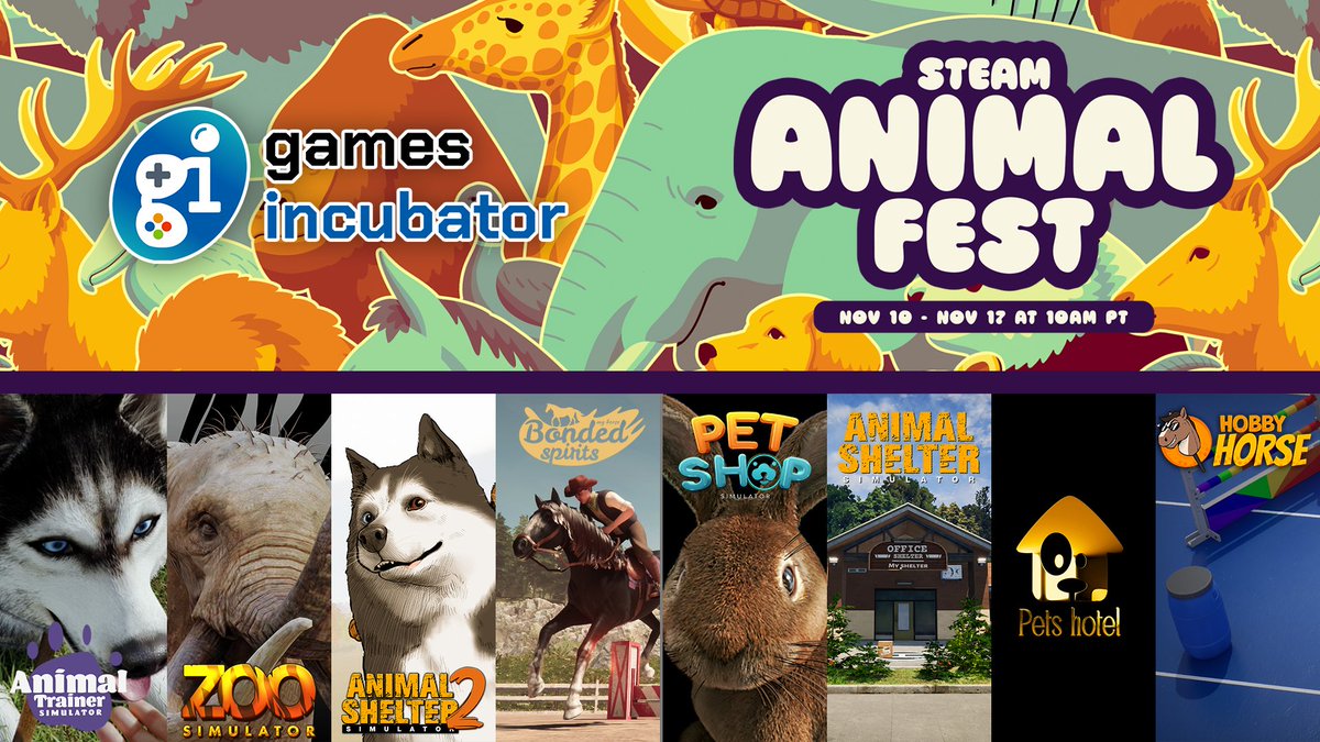 Steam Animal Fest is here, celebrating thousands of games for all animal lovers! ❤️🔥

Games Incubator is proud to be part of it, with 8 of our games ready for you to explore!

Join us on fluffy adventures full of paws 🐾, adorable pets and unforgettable gaming moments - some