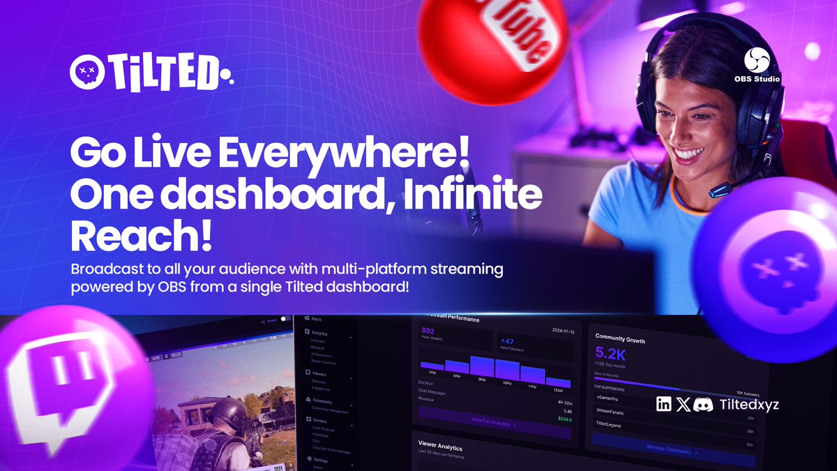 tiltedxyz's tweet image. 🎮 Go Live Everywhere — One Dashboard, Infinite Reach

Tilted isn’t trying to replace Twitch or YouTube — it’s amplifying them.

With multi-platform streaming powered by OBS, creators can broadcast to all their audiences at once, from a single Tilted dashboard.

No limits. No…