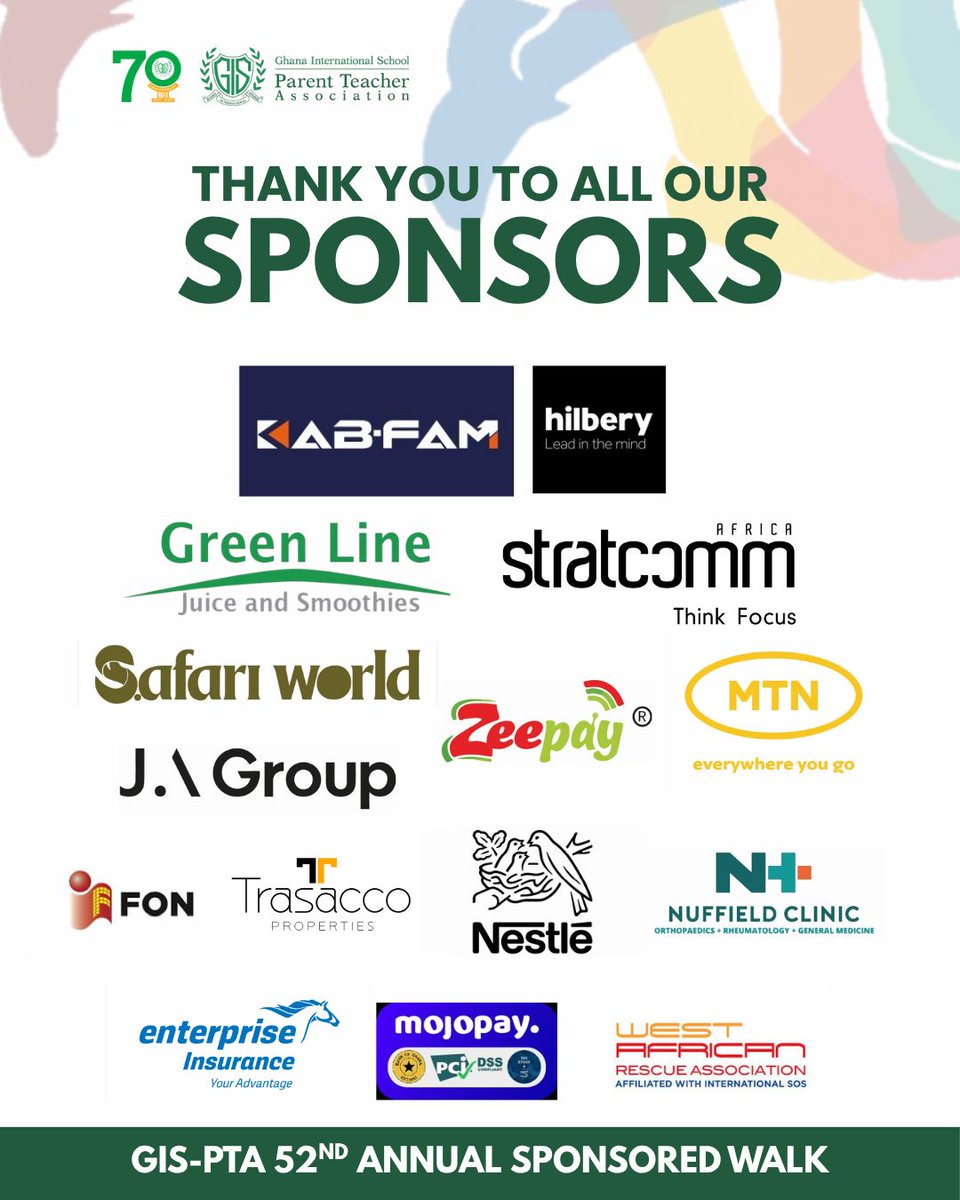 A heartfelt thank you to all our amazing sponsors who helped to make this year’s Ghana International School PTA-sponsored walk event a wonderful success!
Your generosity and support made it possible for us to create such a memorable experience for our community.