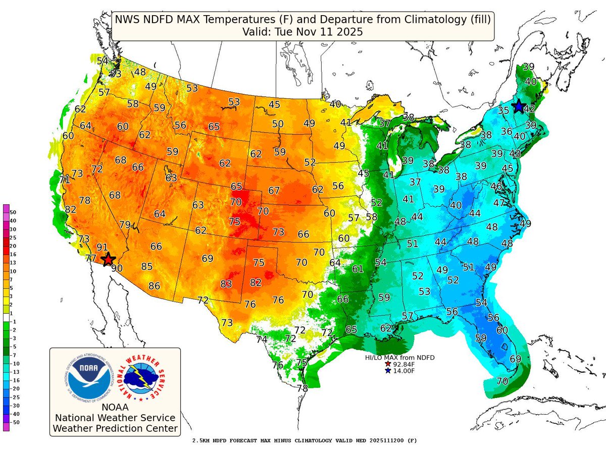Another day of unseasonably cool weather across the eastern third of the U.S. today, while the western two-thirds will see unseasonably warm readings. The warm temperatures will push further east through mid-week, while cooler readings return to the west by the weekend. What's