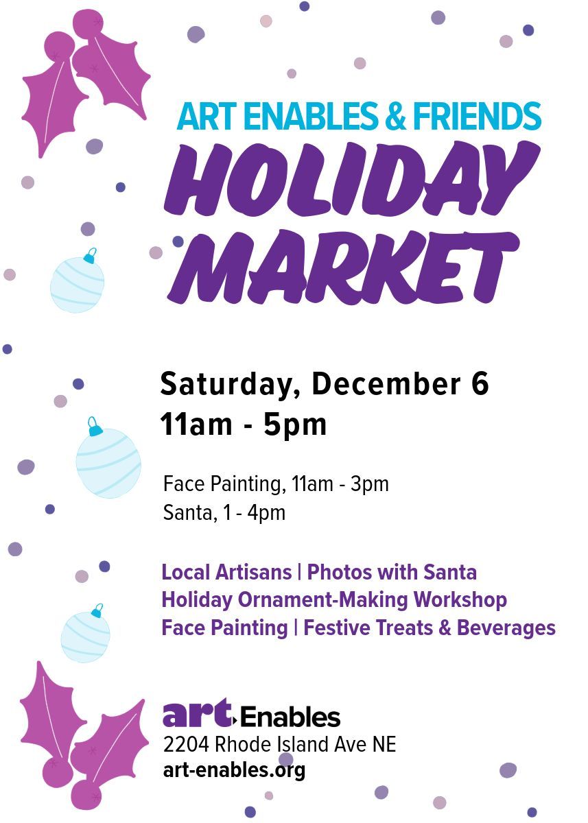 Sleigh the season at the Art Enables &amp; Friends Holiday Market Dec 6! 20 artisans, Santa, face painting, ornament-making, and 20% off all Art Enables art + merch. 🎄  buff.ly/tFZZpqn