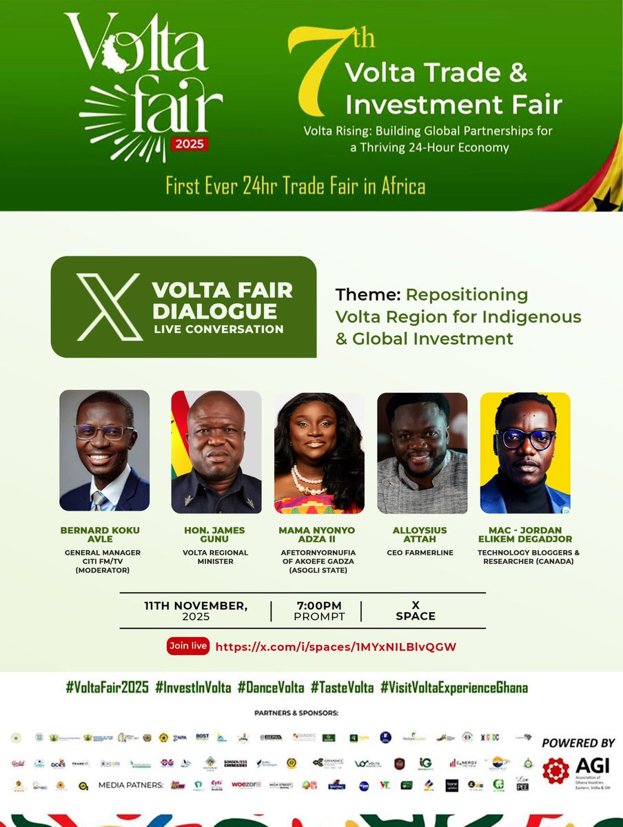 delali_mic's tweet photo. Join us today at 7pm for an insightful discussion on Trade &amp; Investment in the Volta Region! 
Tap on the link to join

https://t.co/MJrXJywKzr

@Voltafair2025 
#VisitVolta 
#InvestInVolta 
#TasteVolta https://t.co/fzM1mrScKi