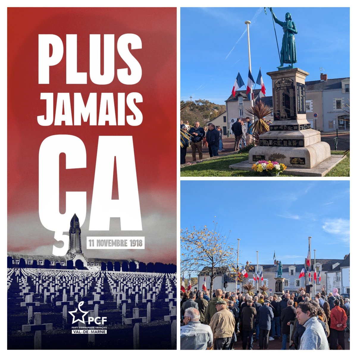 OrvaultPcf's tweet photo. 🕊️ Cérémonie du #11novembre ce matin à #Orvault⤵️

Près de 20 millions d’hommes et de femmes morts sacrifiés pour des intérêts qui n’étaient pas les leurs!

Mettons l'exigence de #paix au cœur de tous nos efforts, de toutes nos revendications!✊

#PCF44 #jaures #PlusJamaisÇa https://t.co/F23r6bdUZz