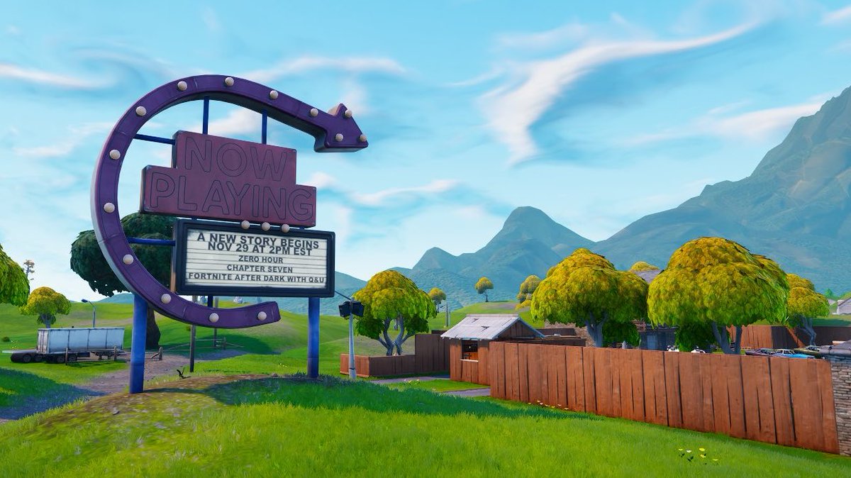 - لافتة تشويقة حدث نهاية الشابتر السادس ظهرت في طور الاوجي عند منطقة ريسكي ريلز ايش اللي قاعد يصير #فورتنايت 🤯🔥