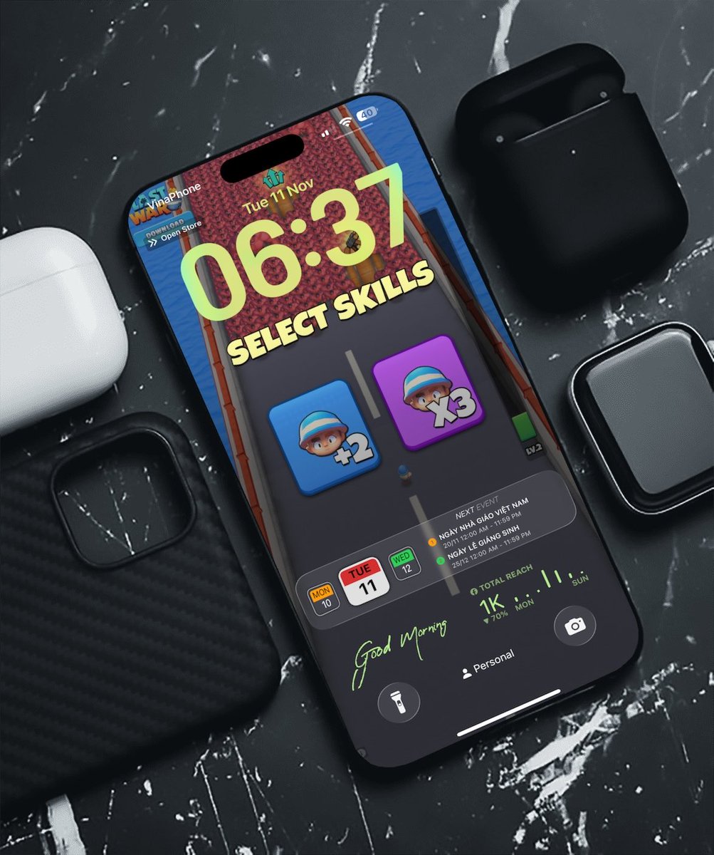 hungdv's tweet image. Lock screen setup on iPhone #ios26 #screensetup #widgetsetup