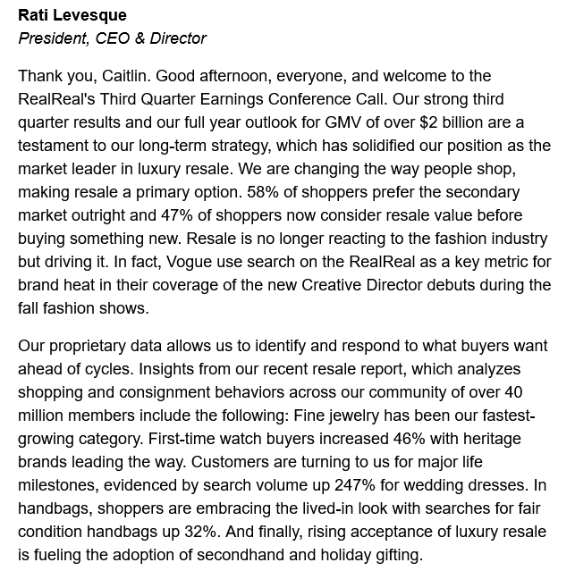 Great color on resale trends from $REAL earnings call