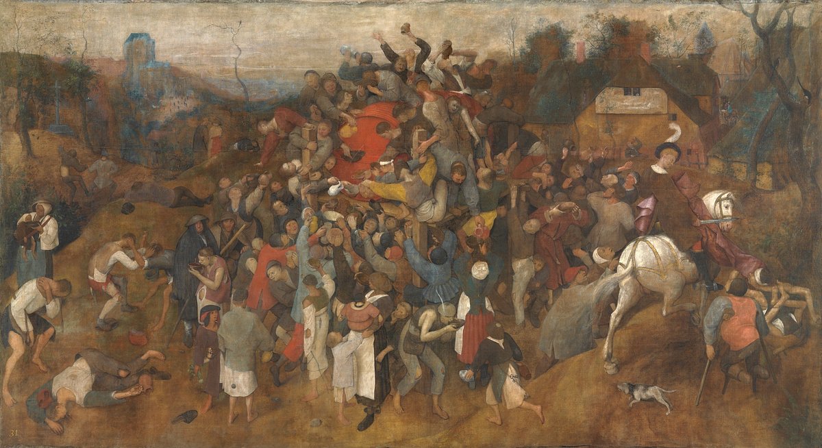 LE VIN A LA FÊTE DE LA SAINT MARTIN Pieter Brueghel l'Ancien, c. 1565/68 - Museo del Prado, Madrid
"Une sorte de tour de Babel composée de buveurs de vin". Les visages indiquent la concupiscence, la colère ou l'intempérance, autant de péchés capitaux.
musee-virtuel-vin.fr/fetes-societe