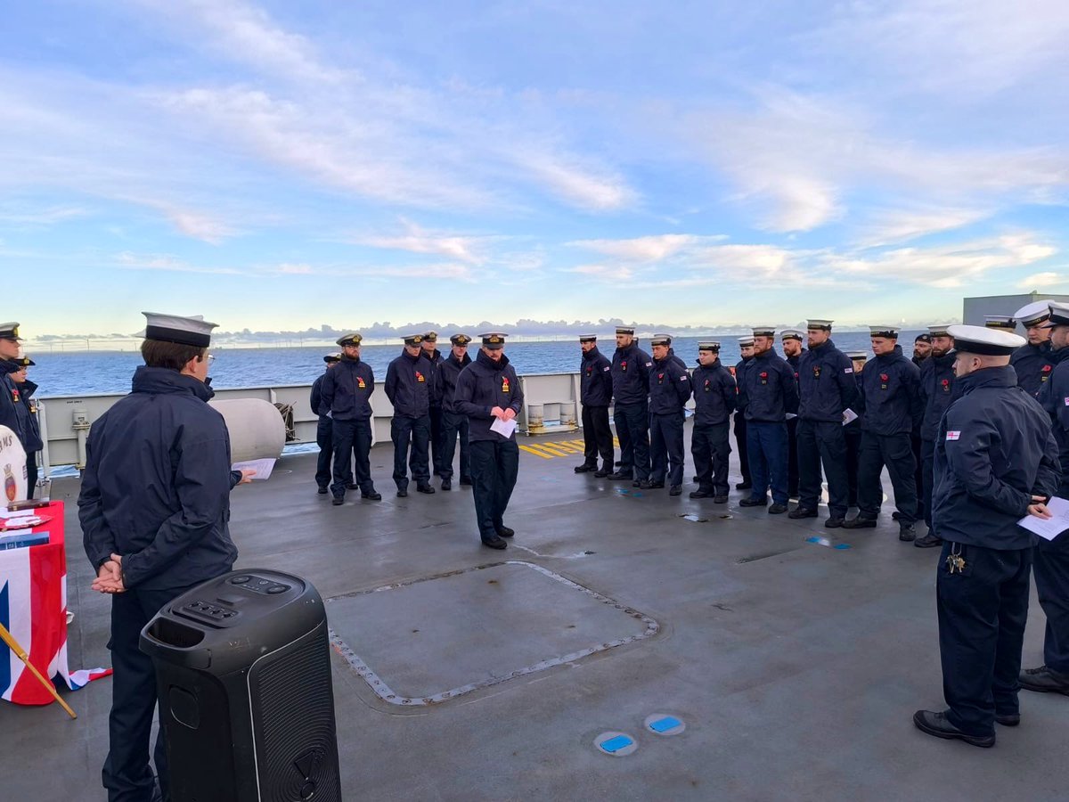 hms_mersey's tweet photo. This morning, we took a moment to remember those who came before us - their courage, their service, and the freedoms they secured for generations to come. #RemembranceDay @RoyalNavy #TeamMERSEY https://t.co/tZXR69DXRK