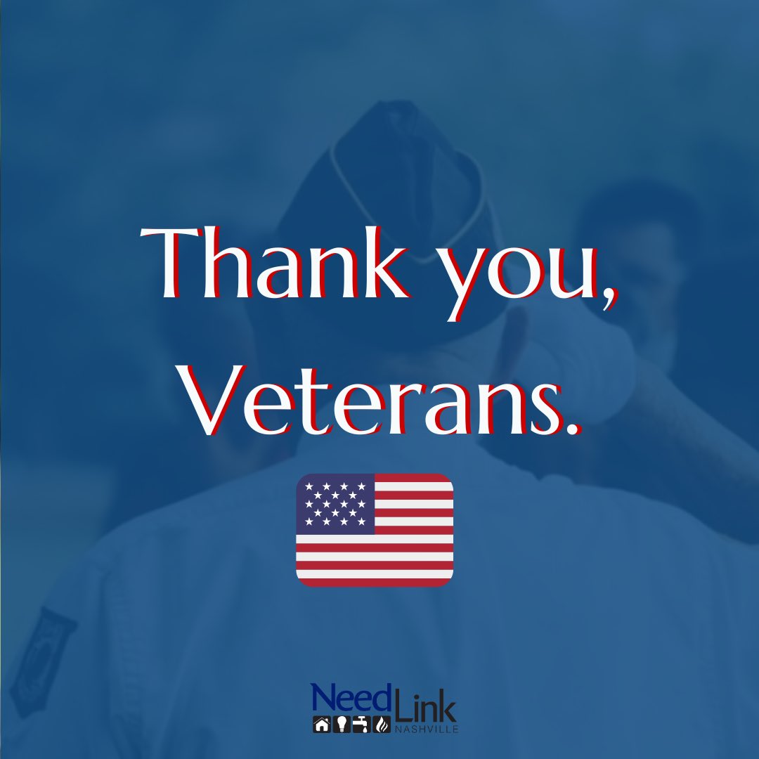NeedLink1912's tweet photo. NeedLink Nashville is honored to assist our local veterans whenever possible. Thank you for your service. The office will be closed on Tuesday, Nov 11th. The online NES application will remain open. #needlink #veteransday https://t.co/oeZbkRsokc
