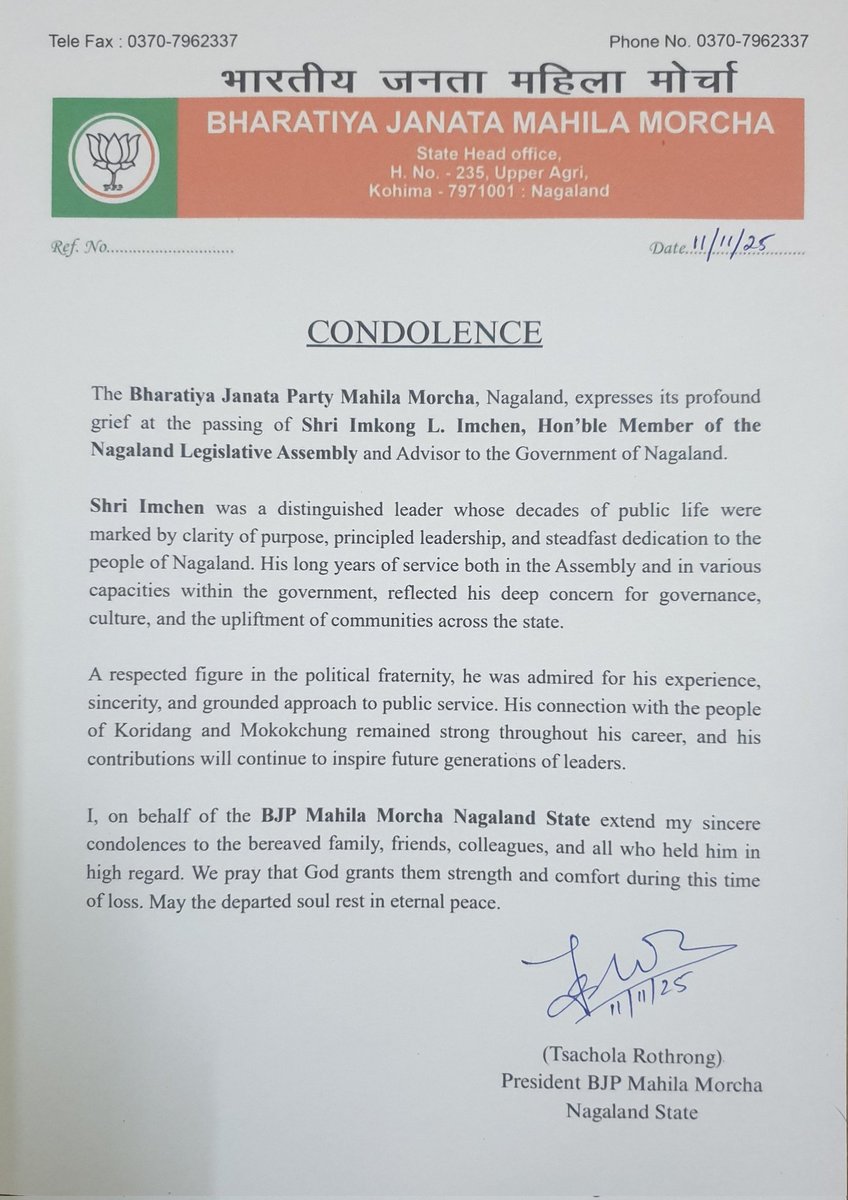 #Farewell Sir <a href="/imkong_l/">Imkong L. Imchen</a> . 
A man who never feared to speak out for the welfare of the public. Your Jolly presence will be missed in the future party meetings. 
  Go home safely in the arms of our Good Lord 🙏🙏

<a href="/JPNadda/">Jagat Prakash Nadda</a> <a href="/blsanthosh/">B L Santhosh</a> <a href="/VanathiBJP/">Vanathi Srinivasan</a> <a href="/anilkantony/">Anil K Antony</a> <a href="/SPhangnon/">S. Phangnon Konyak</a>