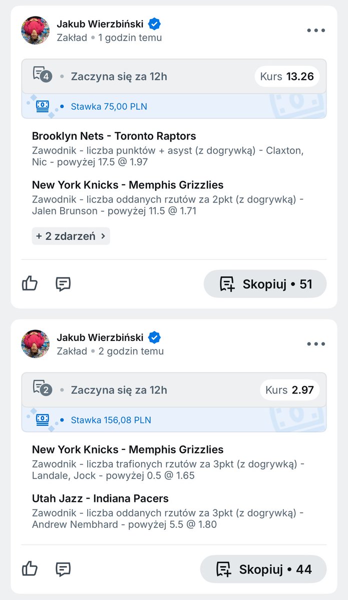 Na socjalu wiszą już 2 kupony na nockę. 

Zdrówka dla centrów przede wszystkim bo mamy ich aż 4 na 6 zagranych zawodników. 

Za parę godzin posty z analizami. 

Do zoba 🫡