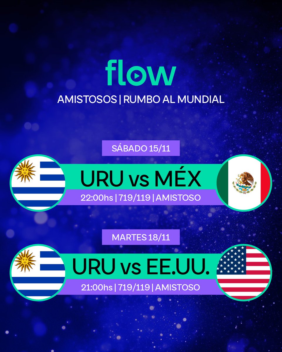 Flow_uy's tweet image. Fecha FIFA ⚽🇺🇾

Se viene otra nueva doble fecha de amistosos para la celeste y los vas a vivir en Flow.