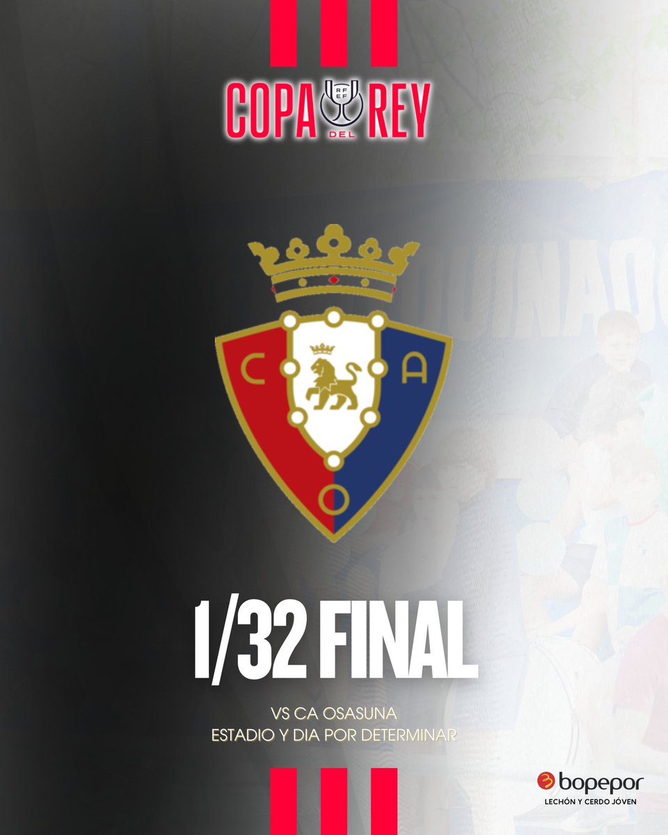 𝗖𝗢𝗣𝗔 𝗗𝗘𝗟 𝗥𝗘𝗬 🏆

El <a href="/Osasuna/">C. A. OSASUNA</a> será nuestro rival en los 1/32 de Copa del Rey.

📆 2,3 o 4 de Diciembre
🏟️ Por determinar

#OrgulloArlequinado
