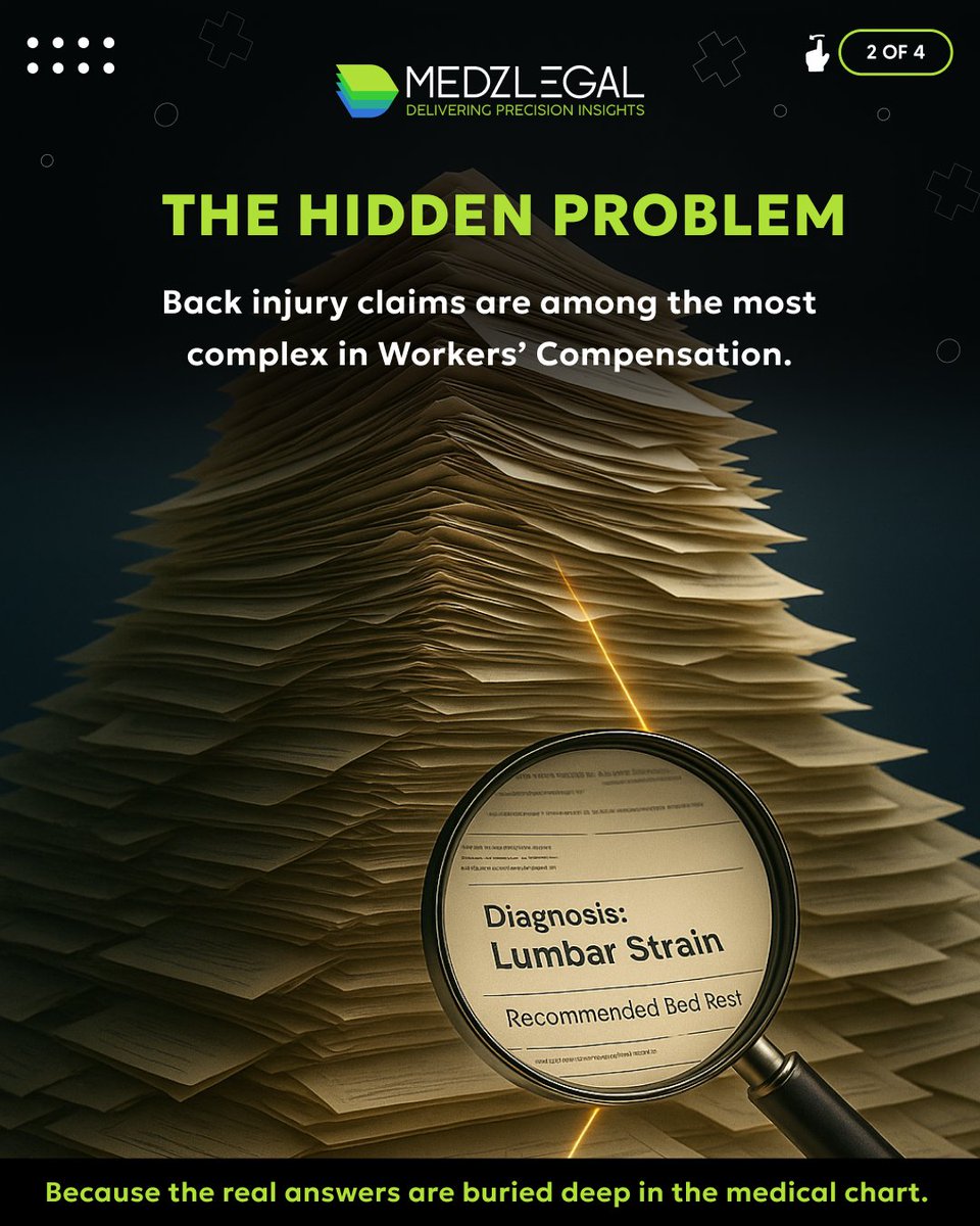 LegalMedz's tweet image. A workers’ comp back injury claim is only as strong as the medical evidence behind it.

A focused chart review helps confirm causation, uncover prior injuries, spot red flags, and strengthen case value.

Medzlegal delivers clear, litigation-ready insights.

#WorkersComp #Medical
