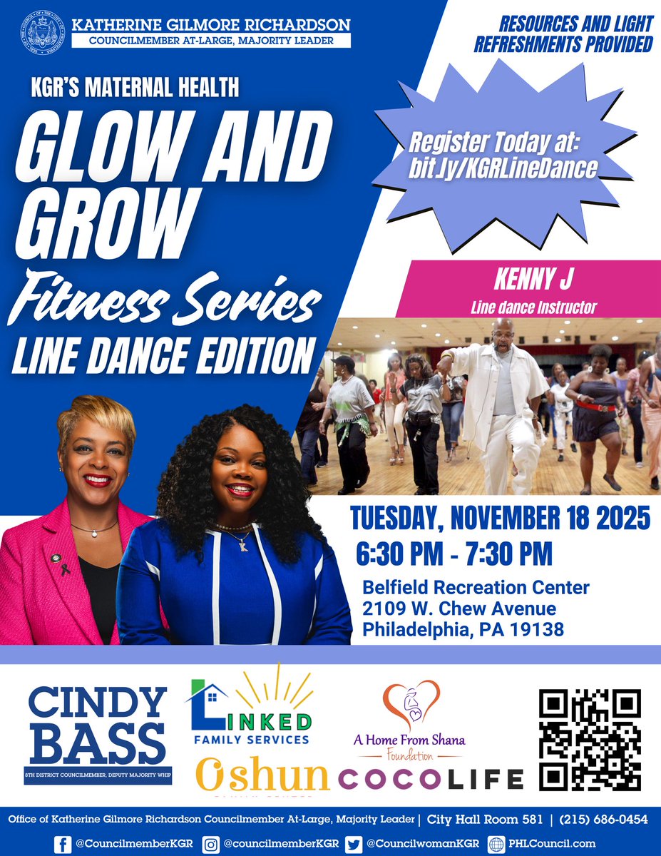 It’s time to Glow and Grow! 💃🏽

Join us with my colleague <a href="/cindybassphilly/">Cindy Bass</a> for my Maternal Health Glow and Grow Fitness Series: Line Dance Edition!

We’re coming together to support maternal health through fun, movement, and community, and you know we’re going to have a blast